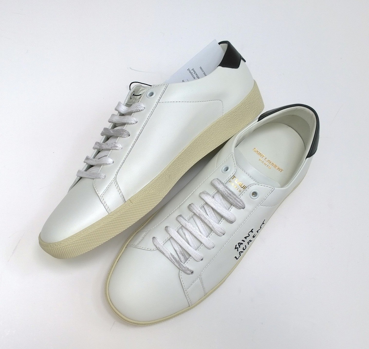 Saint Laurent SL/06 Court Classic Low Top White Leather Sneakers with Black Logo - Men's Luxury Casual Shoes for Everyday Wear & Street Style Fashion