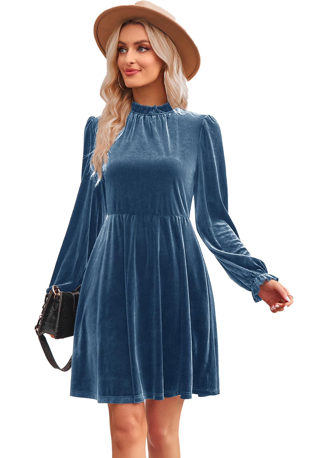 Jayscreate Women's 2023 Velvet Wrap Dress with Elastic Waist - Long Sleeve Formal Tunic for Wedding Guest, Fall Party & Special Occasions