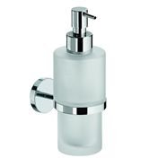 Stick-On Soap Dispenser Holder with Frosted Glass Bottle - Wall Mounted for Bathroom, Kitchen Sink & Vanity - No Drilling Adhesive Design for Easy Installation