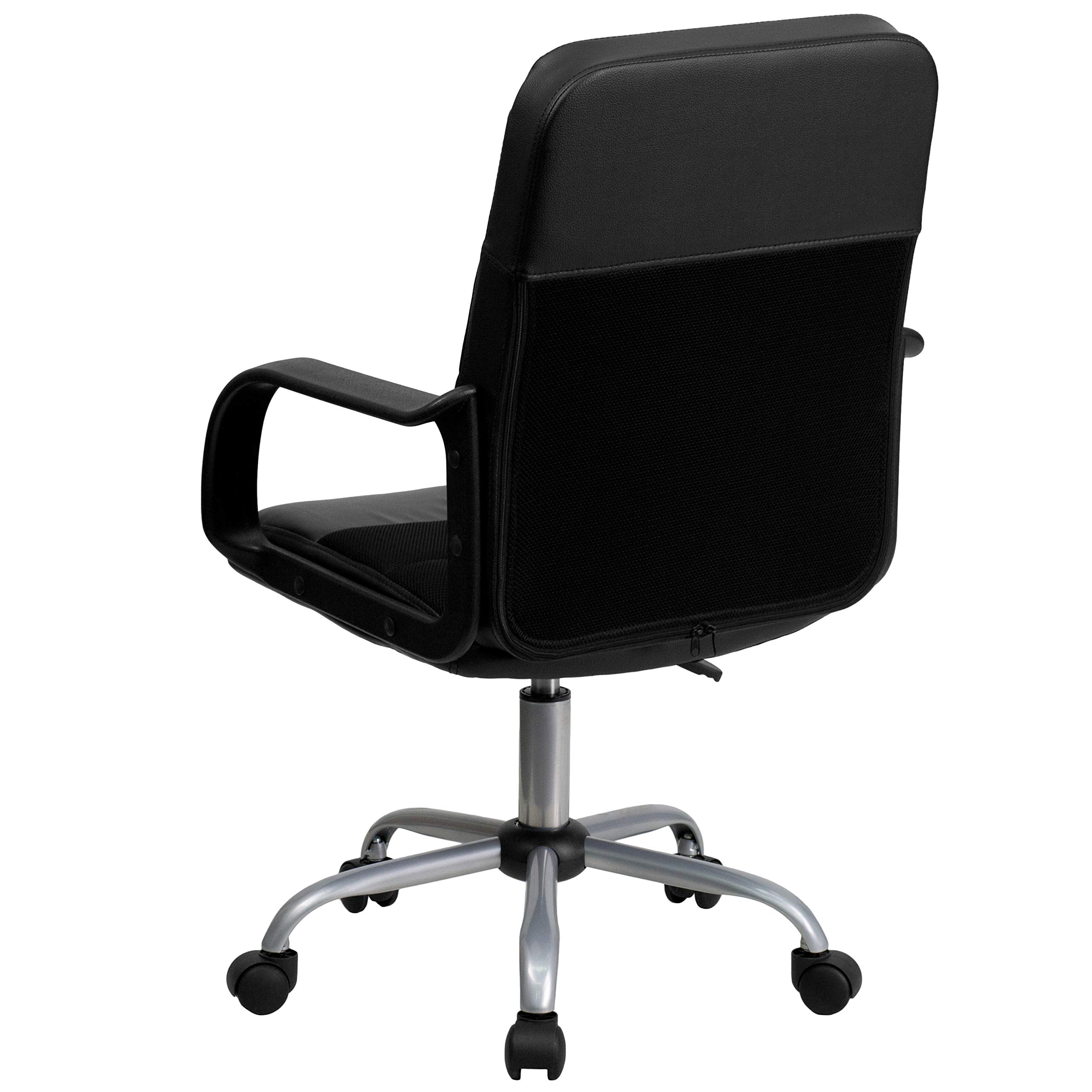 Flash Furniture Manor Mid-Back Swivel LeatherSoft Office Chair with Adjustable Height, Headrest & Padded Arms - Ergonomic Desk Chair for Home Office, Gaming & Workspace - Black