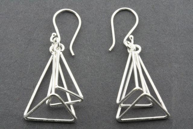 Sterling Silver Double Pyramid Earrings for Women - Trendy Geometric Dangle Earrings for Everyday Wear & Special Occasions