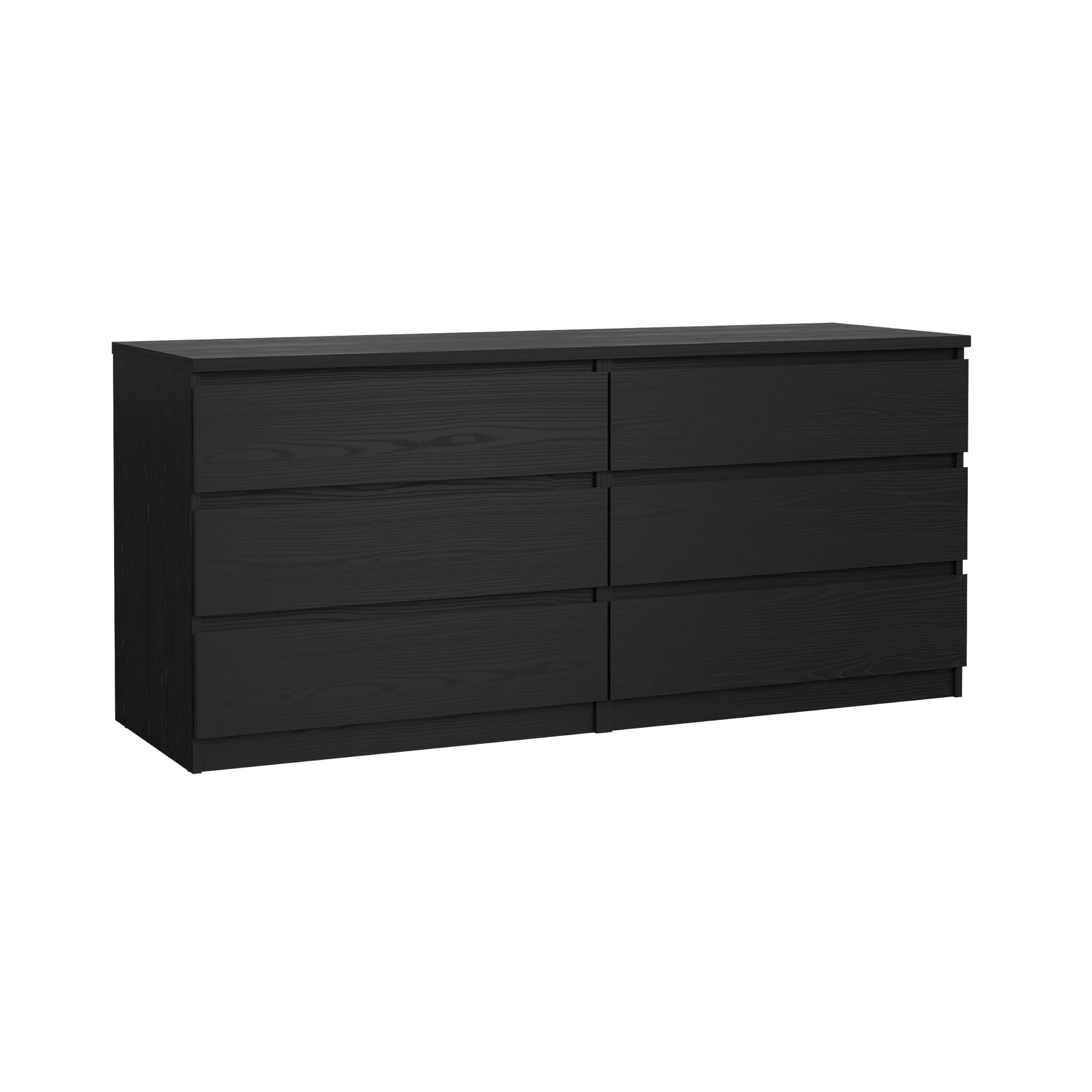 Tvilum 6-Drawer Double Dresser in Black Woodgrain - Modern Bedroom Storage Solution for Clothes & Accessories