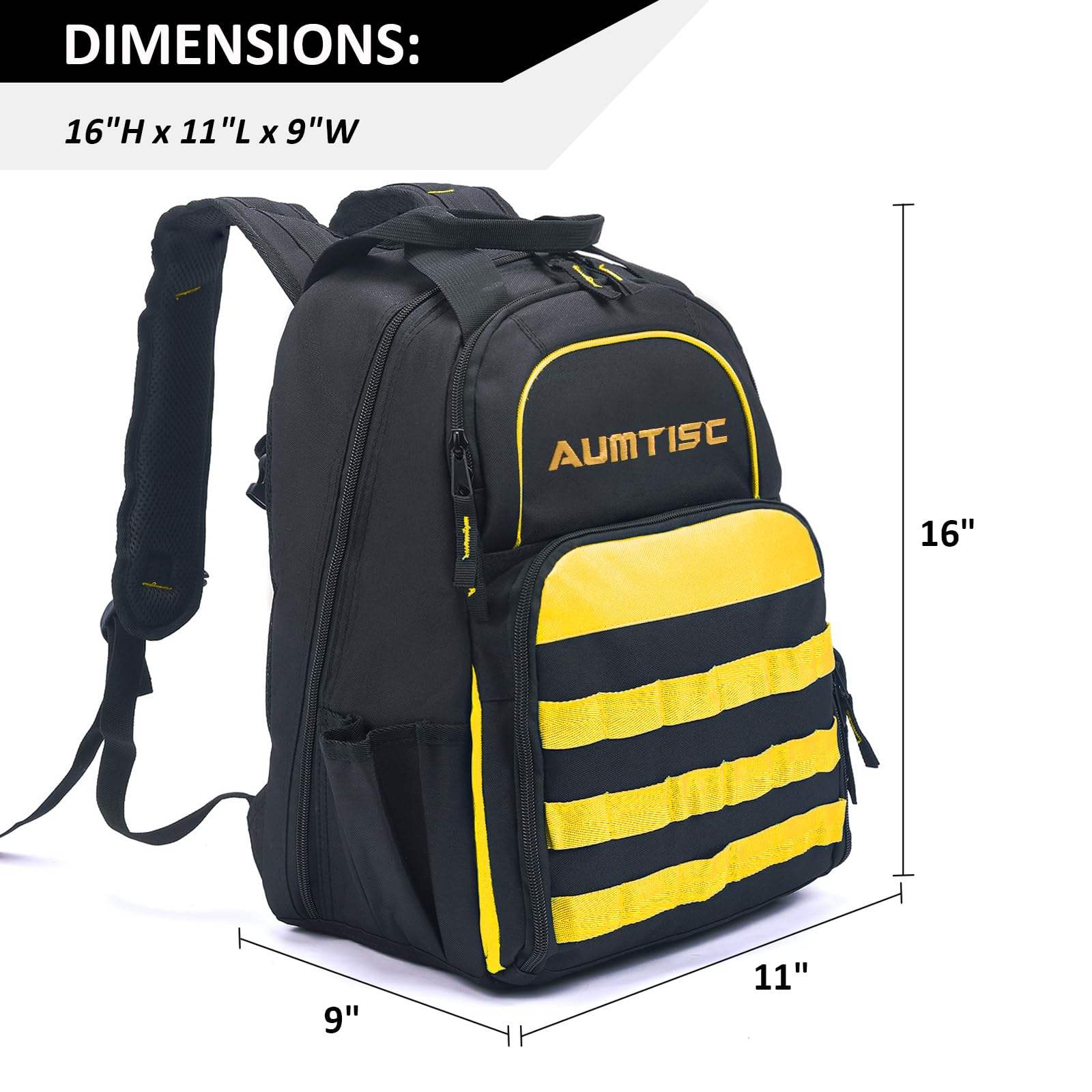 Heavy-Duty Tool Backpack for Men - AUMTISC Construction Work Bag with Multiple Pockets for Electricians, HVAC Techs & Repairmen | Durable Yellow Tool Storage Organizer | Perfect for Job Sites, Industrial Work & Home Repairs