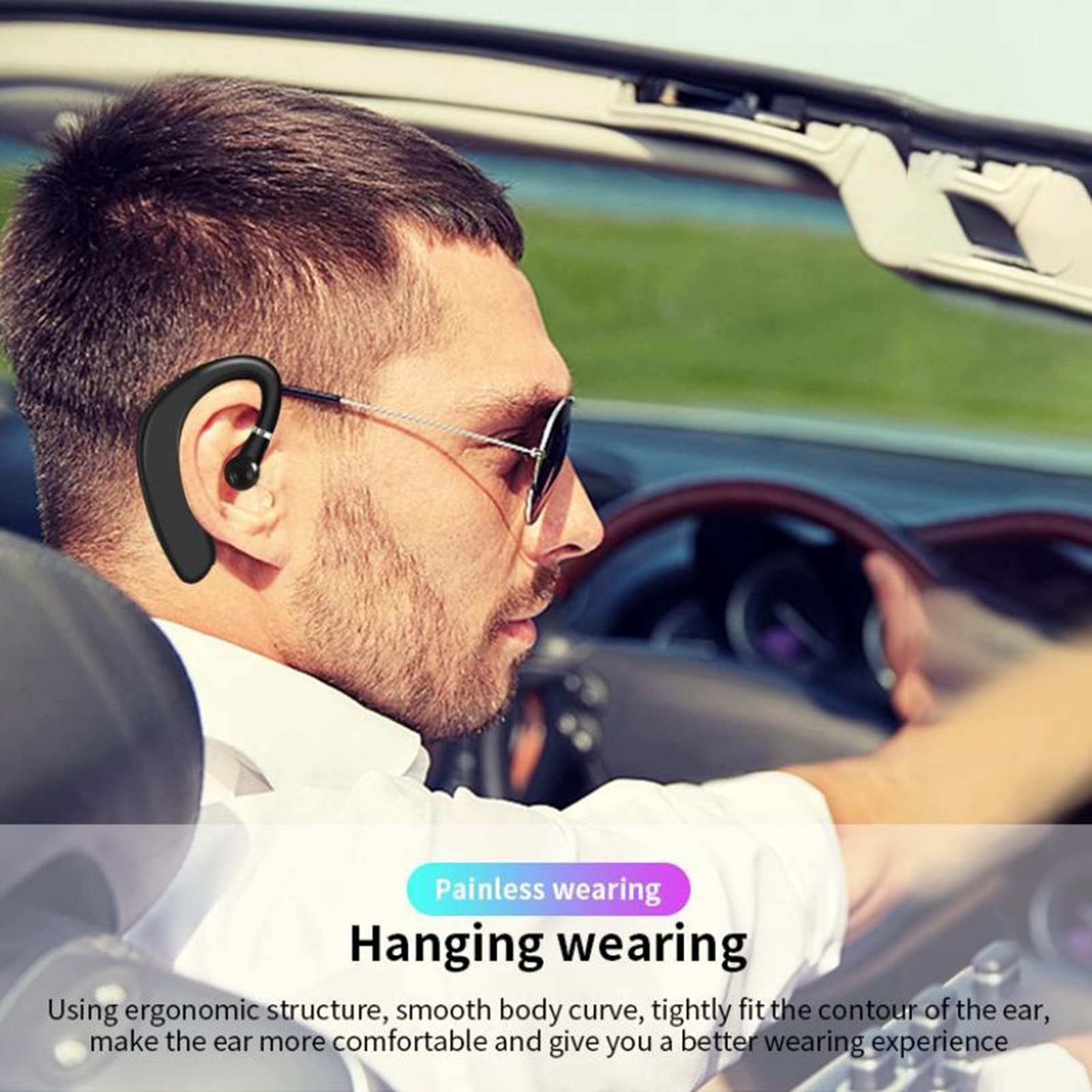 ASHATA Bluetooth 5.2 Headset - Ultra Lightweight Single Ear Wireless Headphone with Noise Reduction, Compatible with Left/Right Ear for Phone & Tablet - Perfect for Driving, Office Calls and Online Meetings