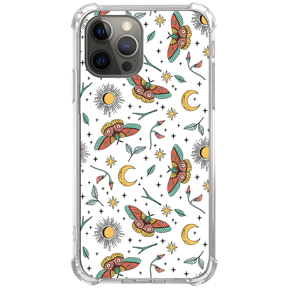 Witchy Sun Moon & Butterfly Cartoon iPhone 12 Pro Max Case | Cute TPU Bumper Phone Cover for Women Men Teens | Perfect for Daily Use, School & Outdoor Protection