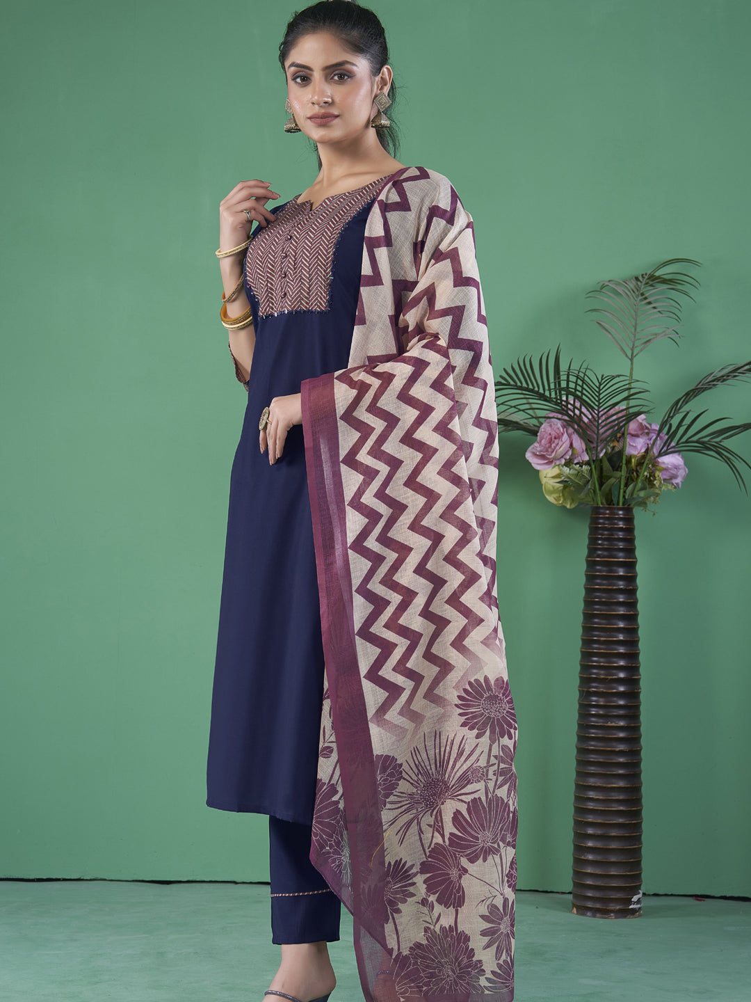 Stylish Blue Designer Pant Suit with Elegant Printed Embroidery - Perfect for Weddings, Parties & Formal Events