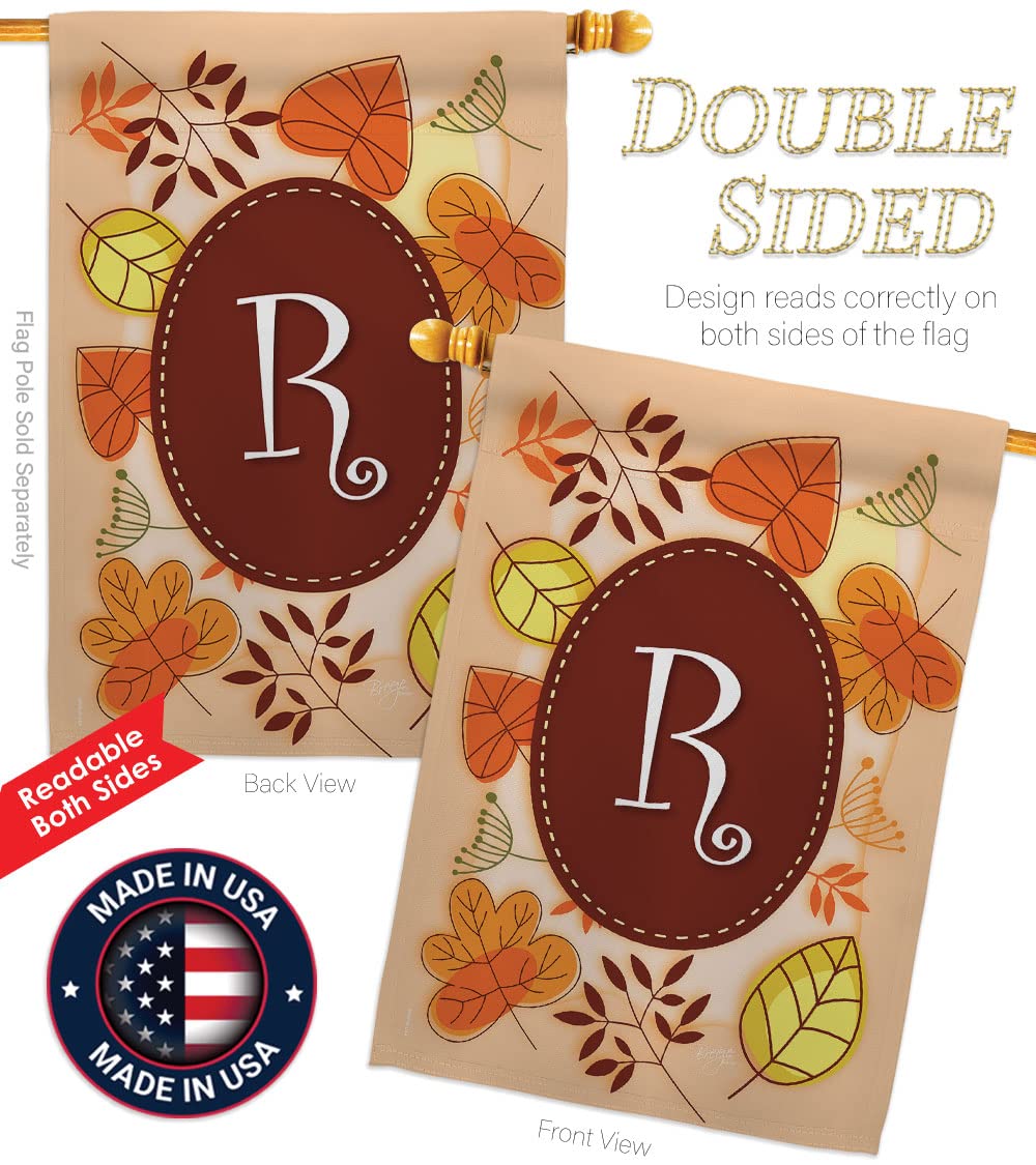 Breeze Decor Autumn R Initial Fall Harvest Flag Set - 28x40in Thick Fabric for Seasonal Home Decor