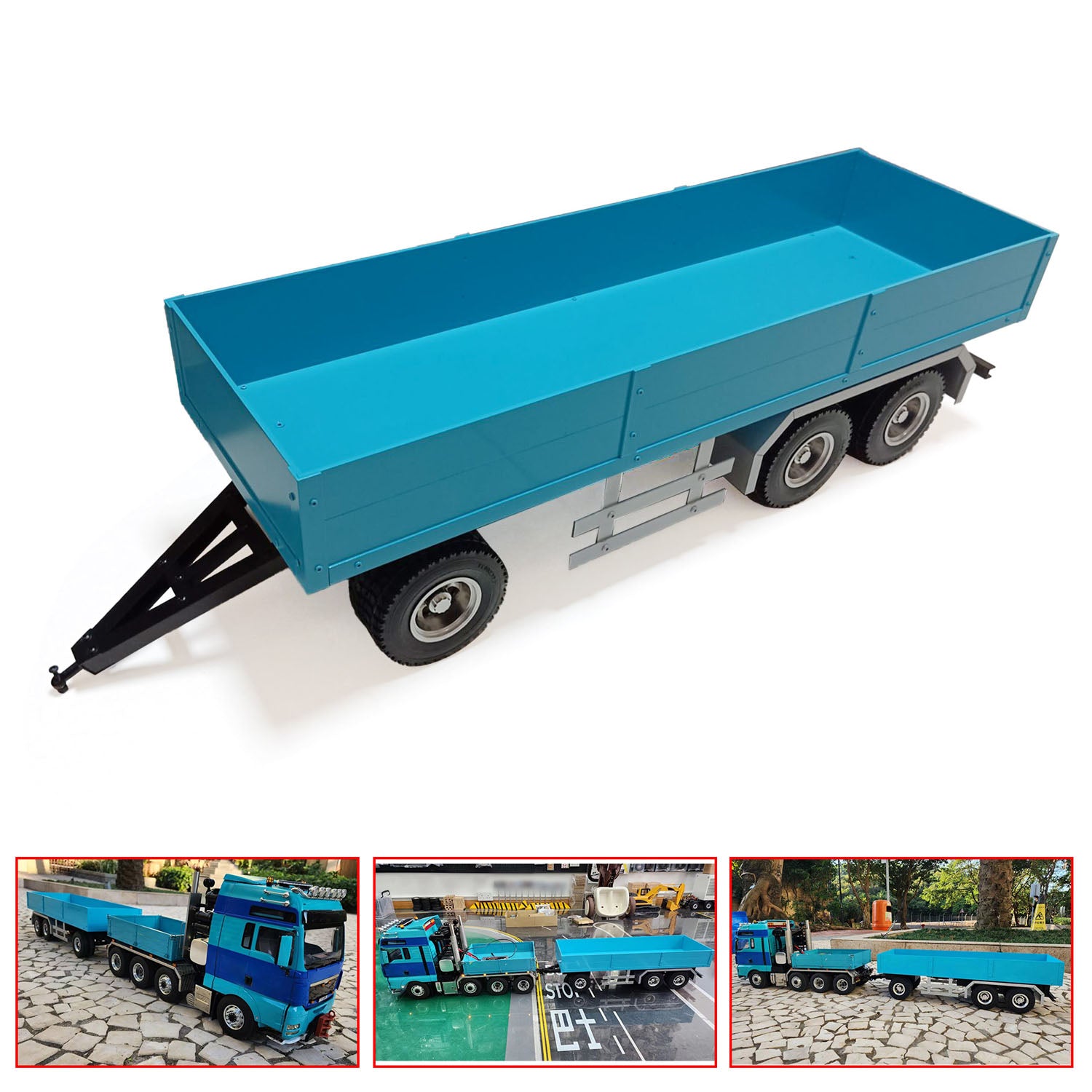 1/14 Scale Metal 3-Axle RC Trailer for Tractor Truck - Remote Controlled Hydraulic Dump Truck Model Kit for DIY Hobbyists | Perfect for Construction Site Play, RC Vehicle Shows & Collectors