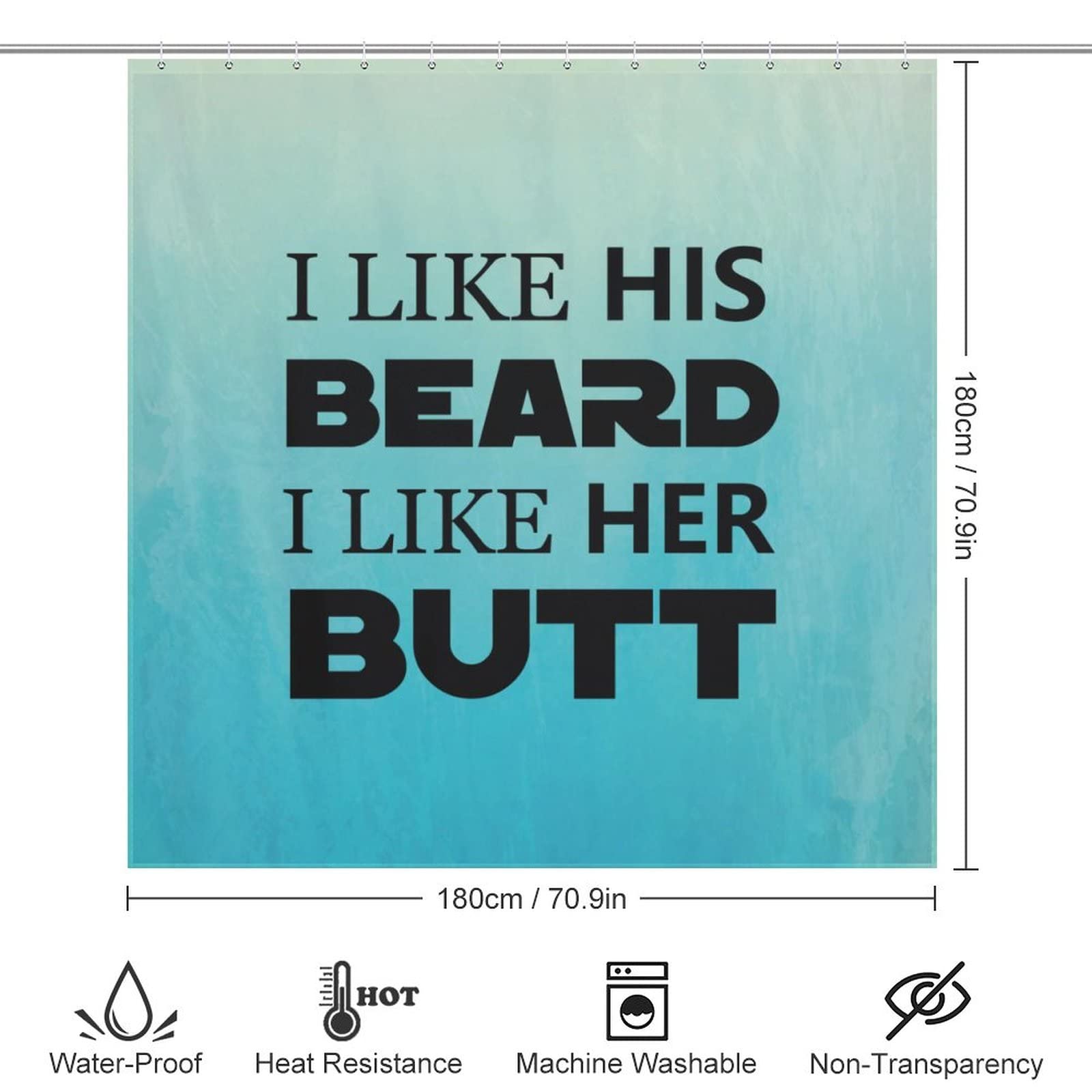 Funny Bathroom Curtain Set with Hooks - 'I Like His Beard, I Like Her Butt' Printed Shower Curtain - 72x72 Inch Waterproof Bathroom Decor for Home & Apartment - Perfect for Humorous Bathroom Decorations and Gift Ideas