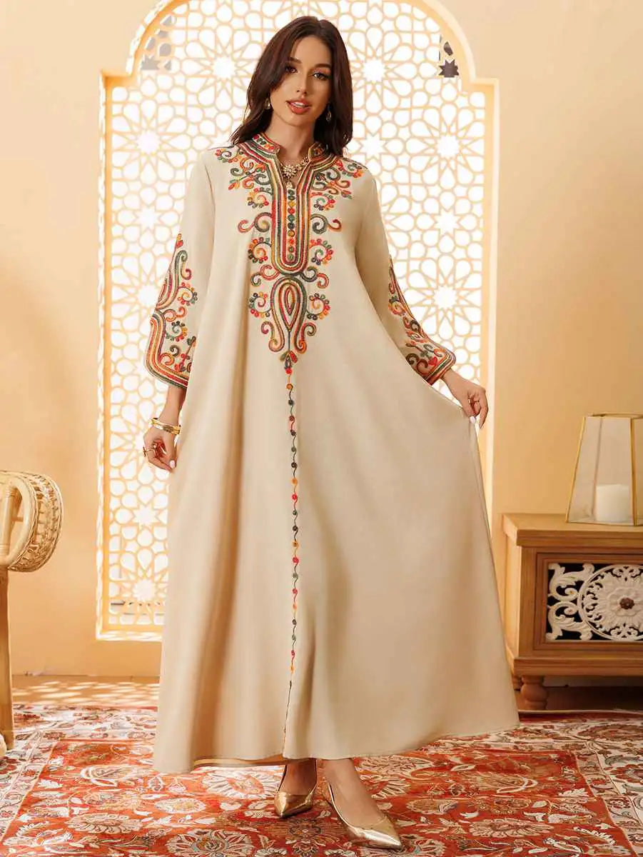 Elegant Arab Rope Embroidery Eid Caftan Kaftan Dress for Women - Traditional Islamic Party Wear for Eid, Wedding & Special Occasions