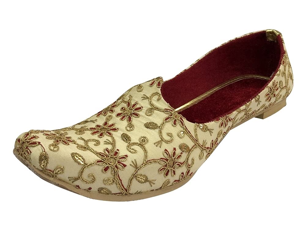 Authentic Gold Punjabi Jutti for Men | Traditional Mojari Wedding Shoes | Sherwani Ethnic Loafers for Groom | Handcrafted Indian Mules for Festivals, Ceremonies & Cultural Events
