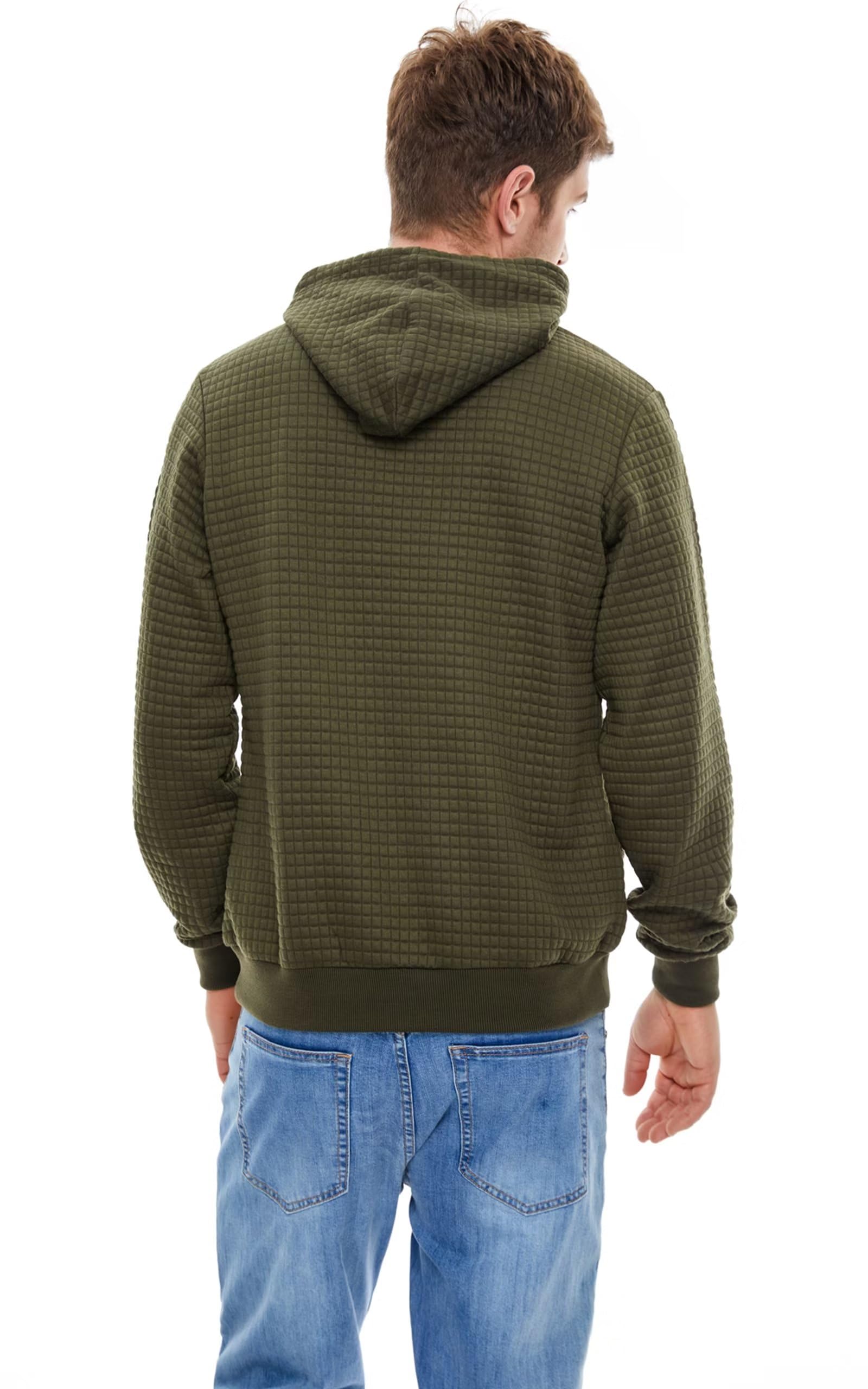 YuKaiChen Men's Plaid Jacquard Hoodie - Casual Pullover Sweatshirt with Kangaroo Pockets & Drawstring Hood - Perfect for Outdoor Activities, Gym, and Everyday Wear