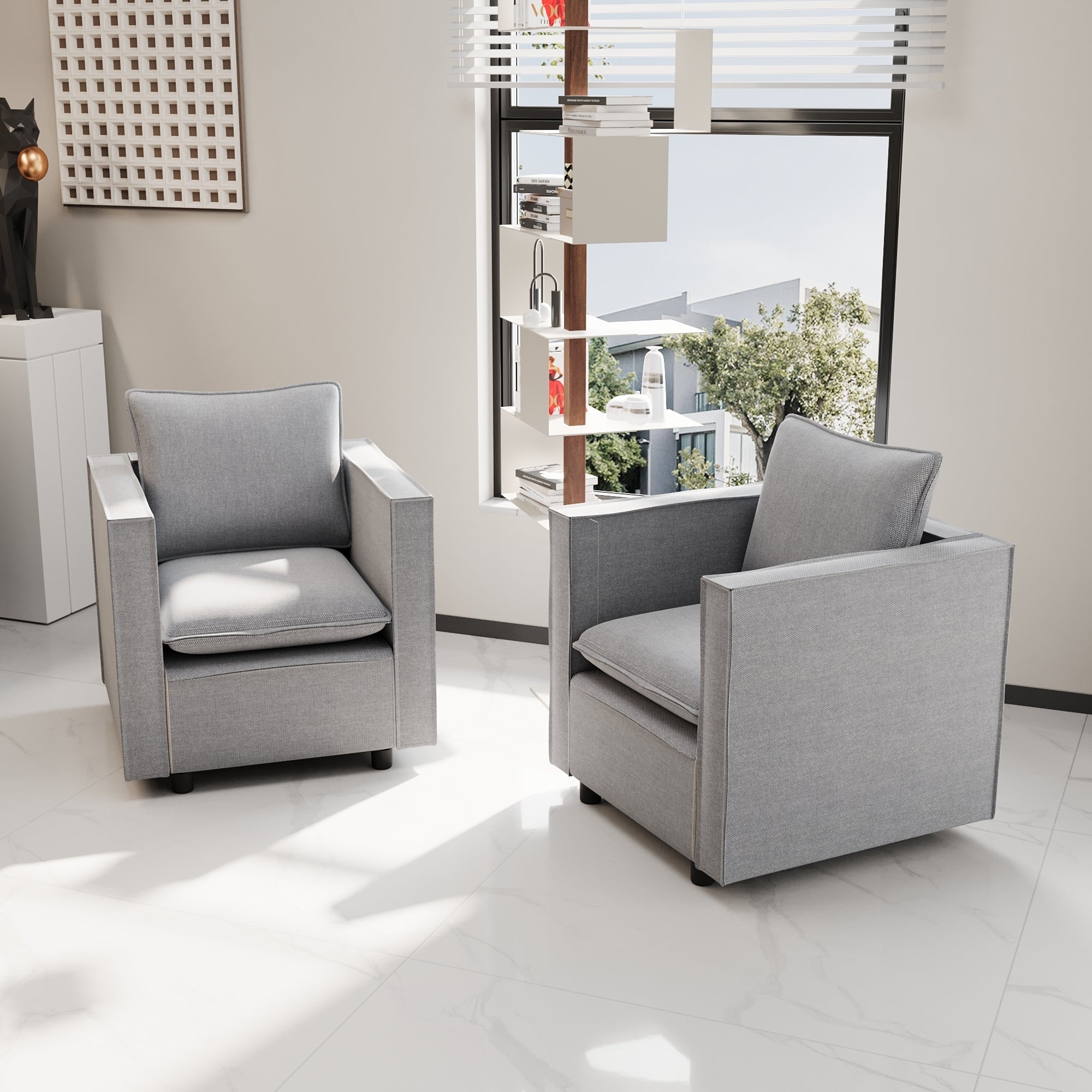 Modern Gray Single Sofa Chair - Soft Breathable Seat Cushion & Comfortable Armchair for Bedroom, Living Room Corner, or Reading Nook - Decorative & Cozy Home Furniture