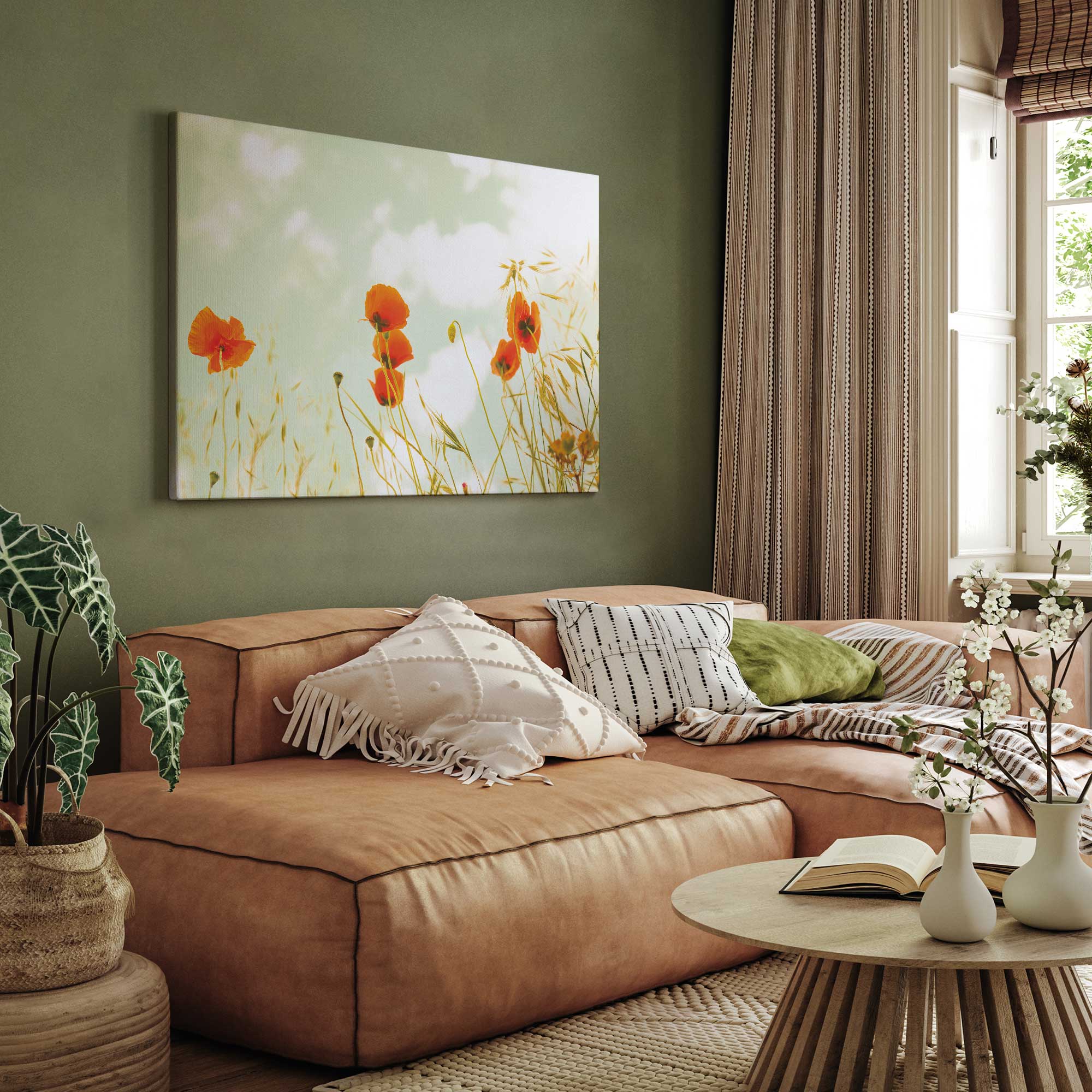 Gentle Poppy Breeze Canvas Wall Art - Floral Home Decor for Living Room, Bedroom & Office - Handmade Oil Painting Reproduction