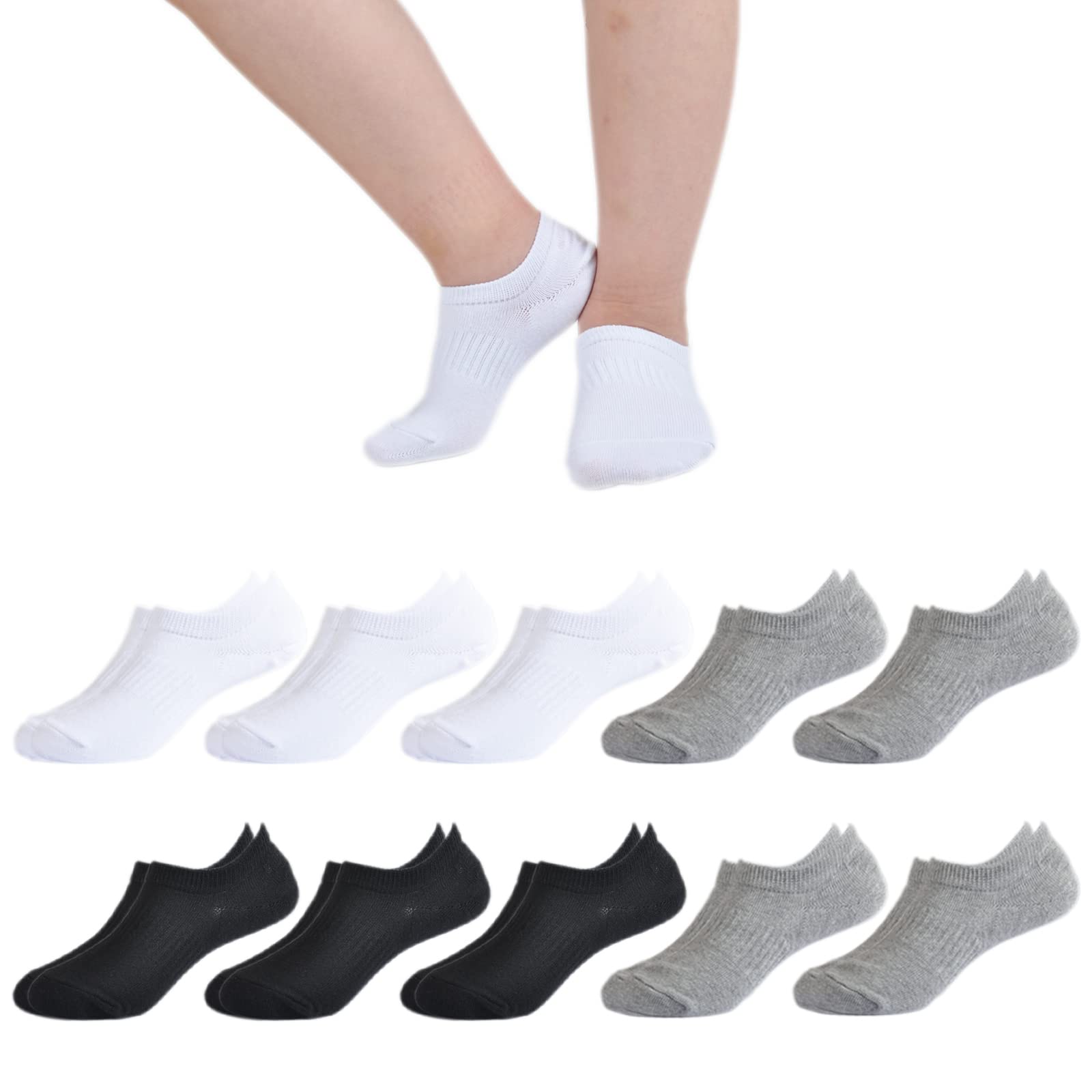 10 Pairs Boys & Girls No Show Socks - Soft Cotton Low Cut Non Slip Toddler Socks for School, Sports & Everyday Wear