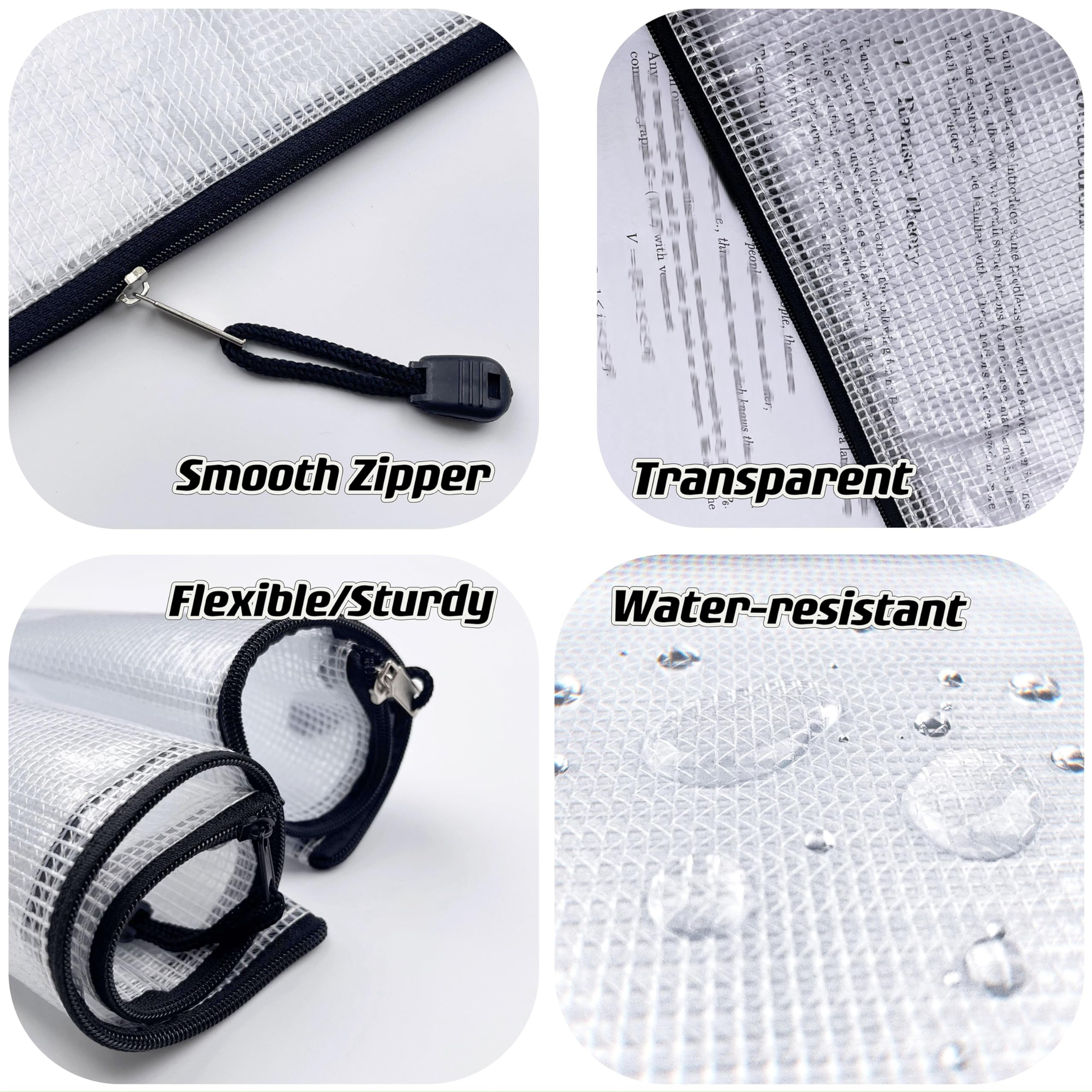 Oaimyy-B8 Mesh Zipper Pouch Document Folders - 6 Pack Black Plastic Zip File Organizer for School, Office Supplies, Travel & Puzzle Storage | Perfect for Organizing Papers, Documents, Stationery & Small Items