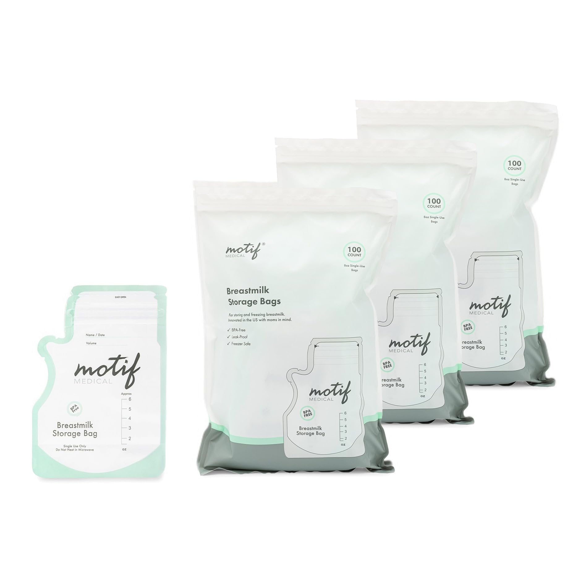Motif Medical Breast Milk Storage Bags - 300 Count BPA-Free Freezer Safe Clear Bags for Breastfeeding Moms | Perfect for Pumping, Storing & Organizing Breast Milk