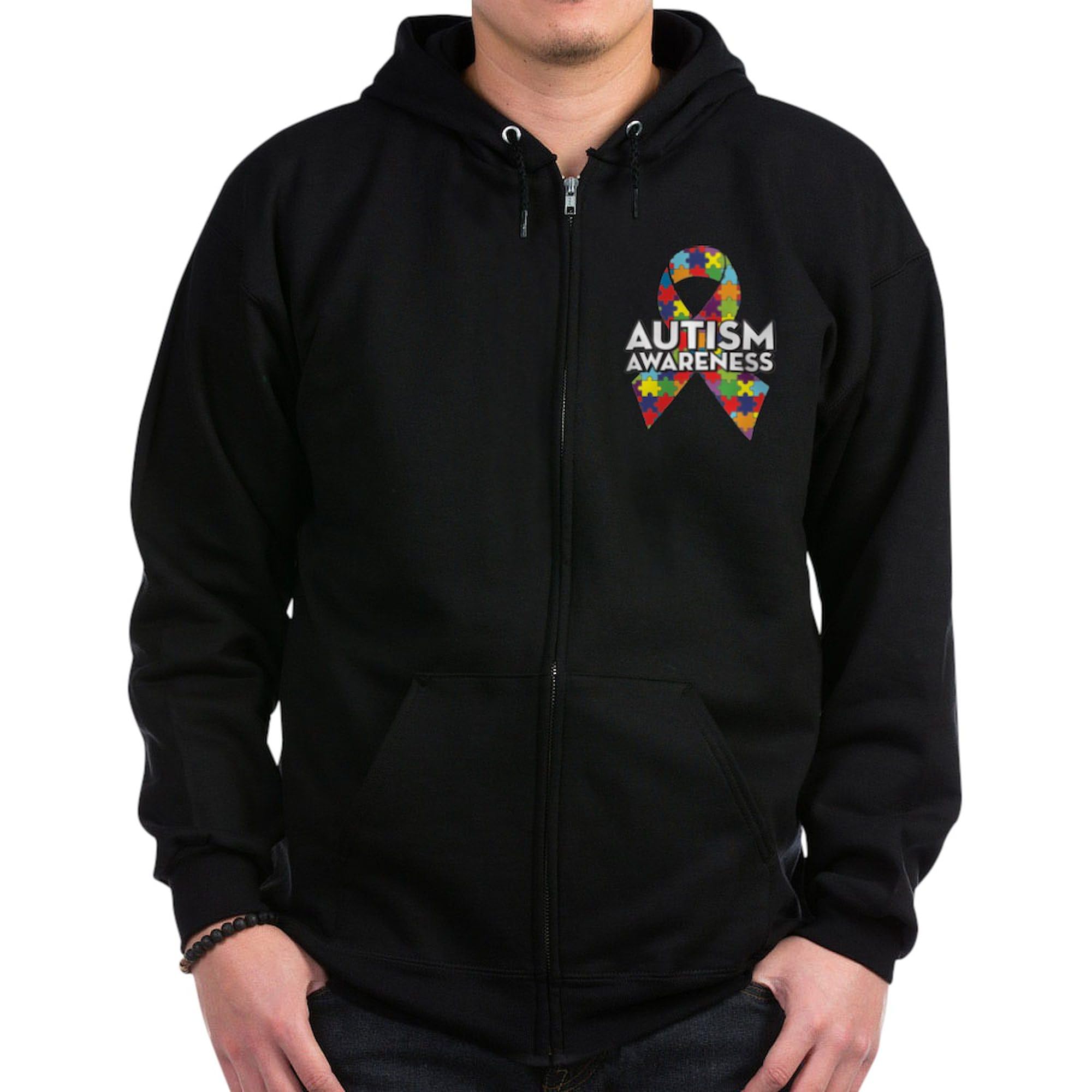 Autism Awareness Zip Hoodie for Men - Dark Zip-Up Hooded Sweatshirt | Comfortable & Supportive Outerwear for Daily Wear, Fundraising Events & Awareness Campaigns