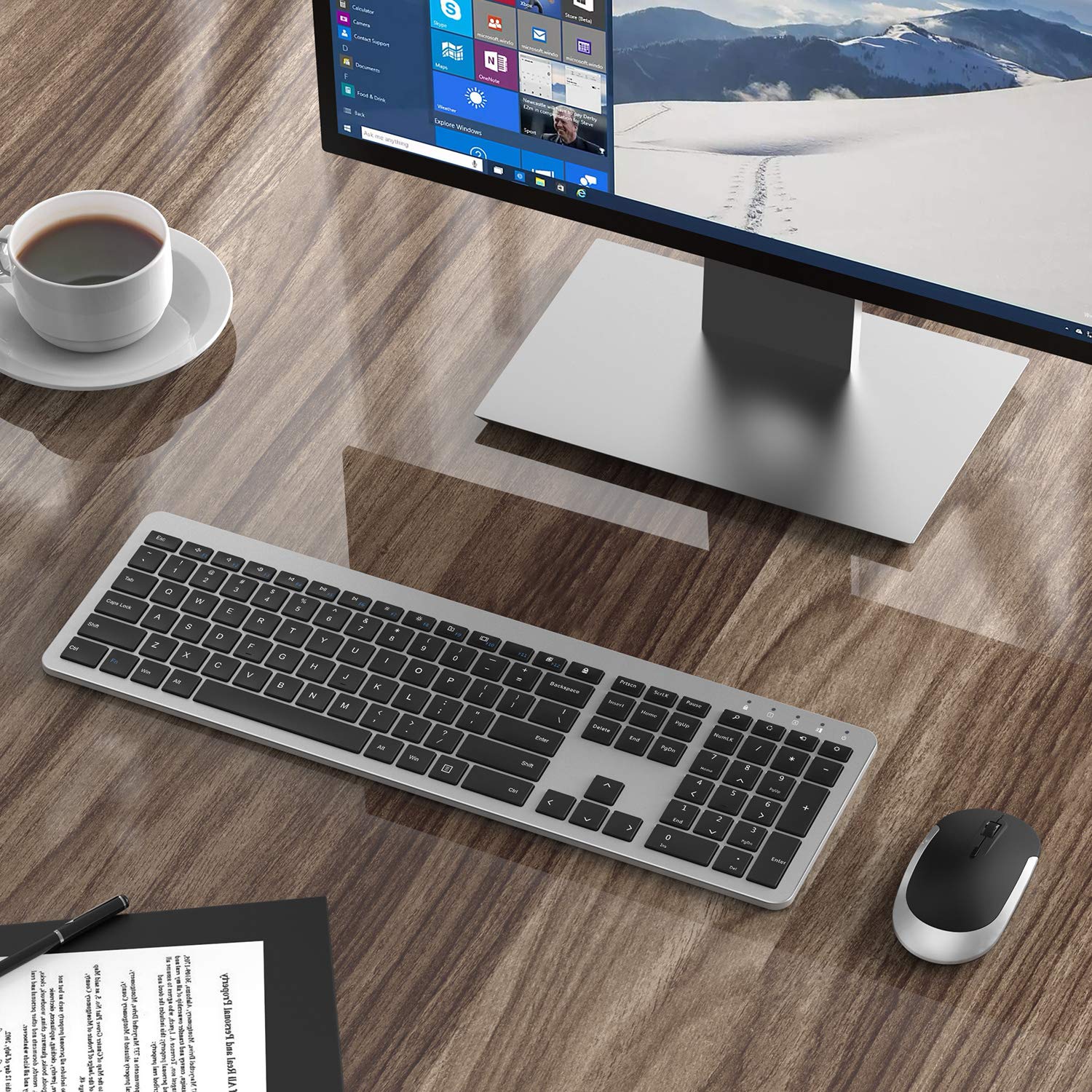 Seenda Wireless Keyboard and Mouse Combo - Full Size Slim Wireless Keyboard with Mouse, On/Off Switch for Both (Black & Silver) - Perfect for Office, Home, Gaming & Remote Work