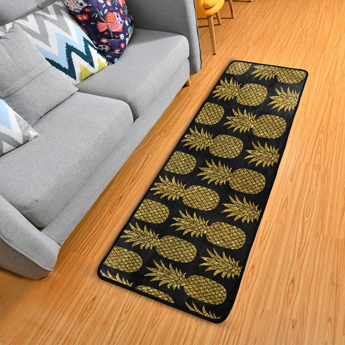 Gold Pineapple Non-Slip Runner Rug - Soft Kitchen Bathroom Floor Mat for Entryway, Hallway, Dining & Living Room | Perfect for Home Decor, Dorm & Apartment