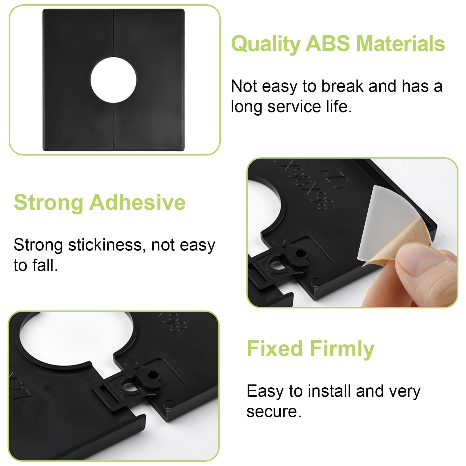 UFURMATE 2Pcs ABS Plastic Square Pipe Wall Covers - Self-Adhesive Decorative Escutcheon Plates for 28mm Diameter Shower Pipes (Black) | Bathroom Renovation & Pipe Concealment Solution