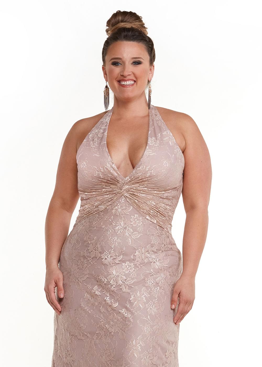 Elegant 80033 Lace Sheath Bridesmaid Dress with Deep V Neckline & Ruching Detail - Perfect for Weddings, Formal Events & Special Occasions