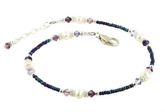 Blue Purple Crystal Mix Beaded Anklet - Elegant Bohemian Ankle Bracelet for Women | Perfect for Summer, Beach, Festival & Boho Fashion Accessories