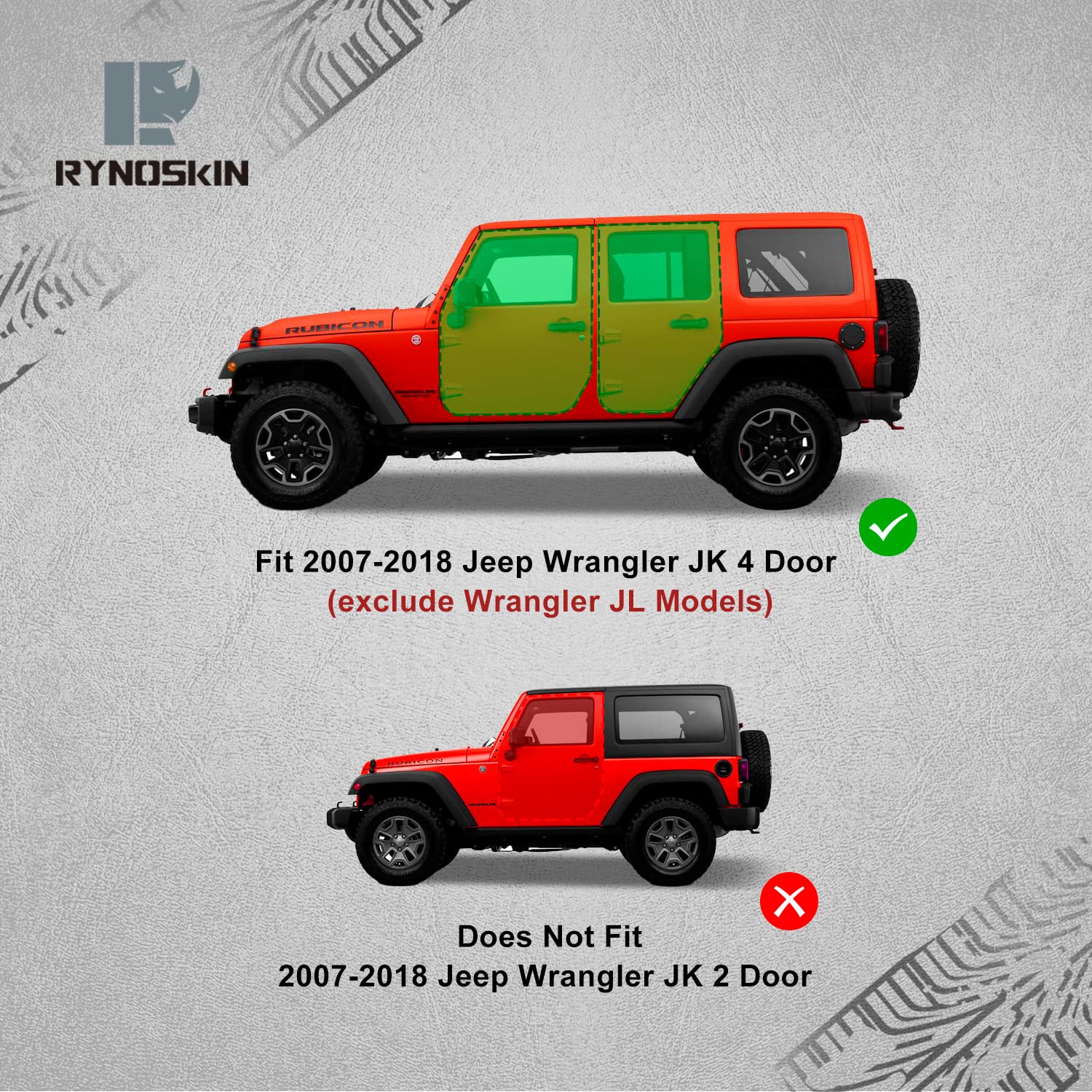 RYNOSKIN Heavy Duty Black Steel Running Boards & Nerf Bars for 2007-2018 Jeep Wrangler JK 4 Door - Off-Road Side Steps with Textured Surface (2-Piece Set) - Perfect for Adventure, Trail Riding & Daily Driving