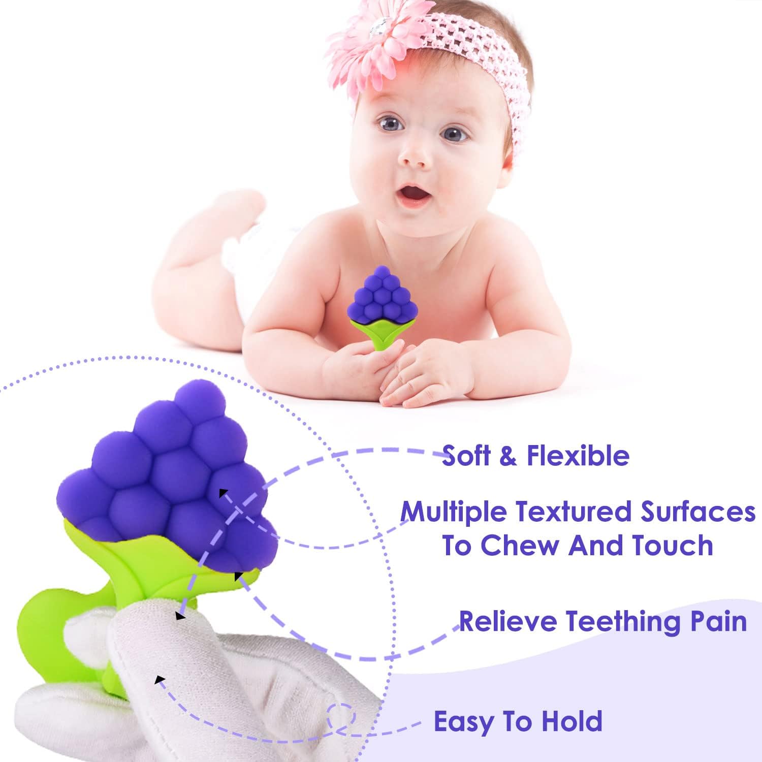 Kritiu Baby Teether & U-Shape Toothbrush Set - BPA-Free Silicone Teething Toys & Infant Toothbrush for 0-12 Months - Safe Teething Relief & Oral Care for Newborns & Toddlers (Blue/Pink) - Perfect for Soothing Sore Gums & Early Dental Hygiene at Home or On-the-Go