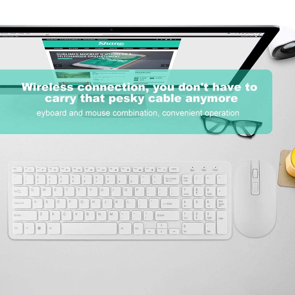 Socobeta 108 Keys Wireless Keyboard and Mouse Combo - 2.4G High Sensitivity No Delay Mechanical Keyboard Set (White) for Office, Gaming, and Home Computer Use