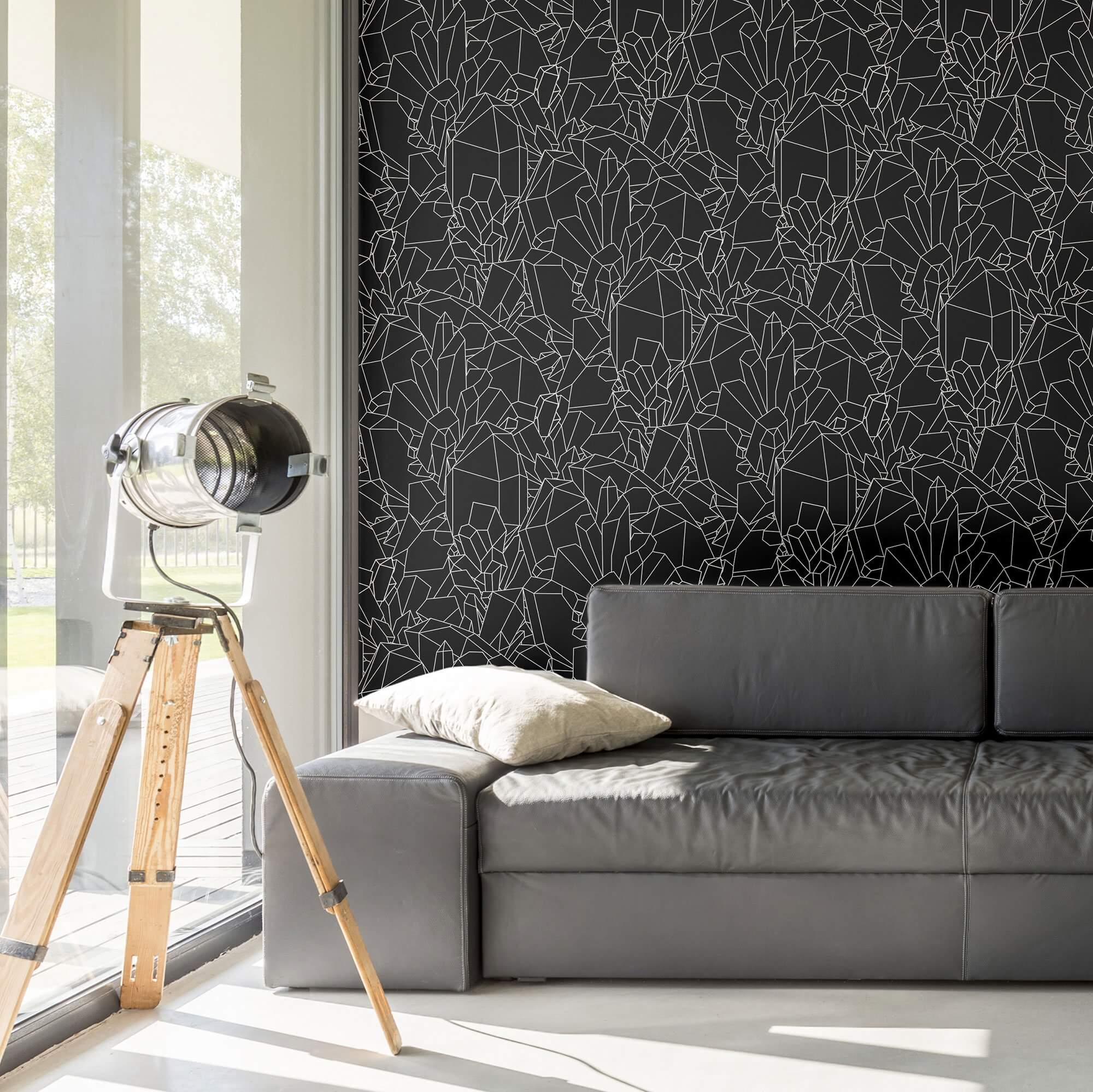 Black and White Crystal Geometric Peel and Stick Removable Wallpaper - Self-Adhesive Decorative Wall Covering for Bedroom, Living Room, Office & Home Decor