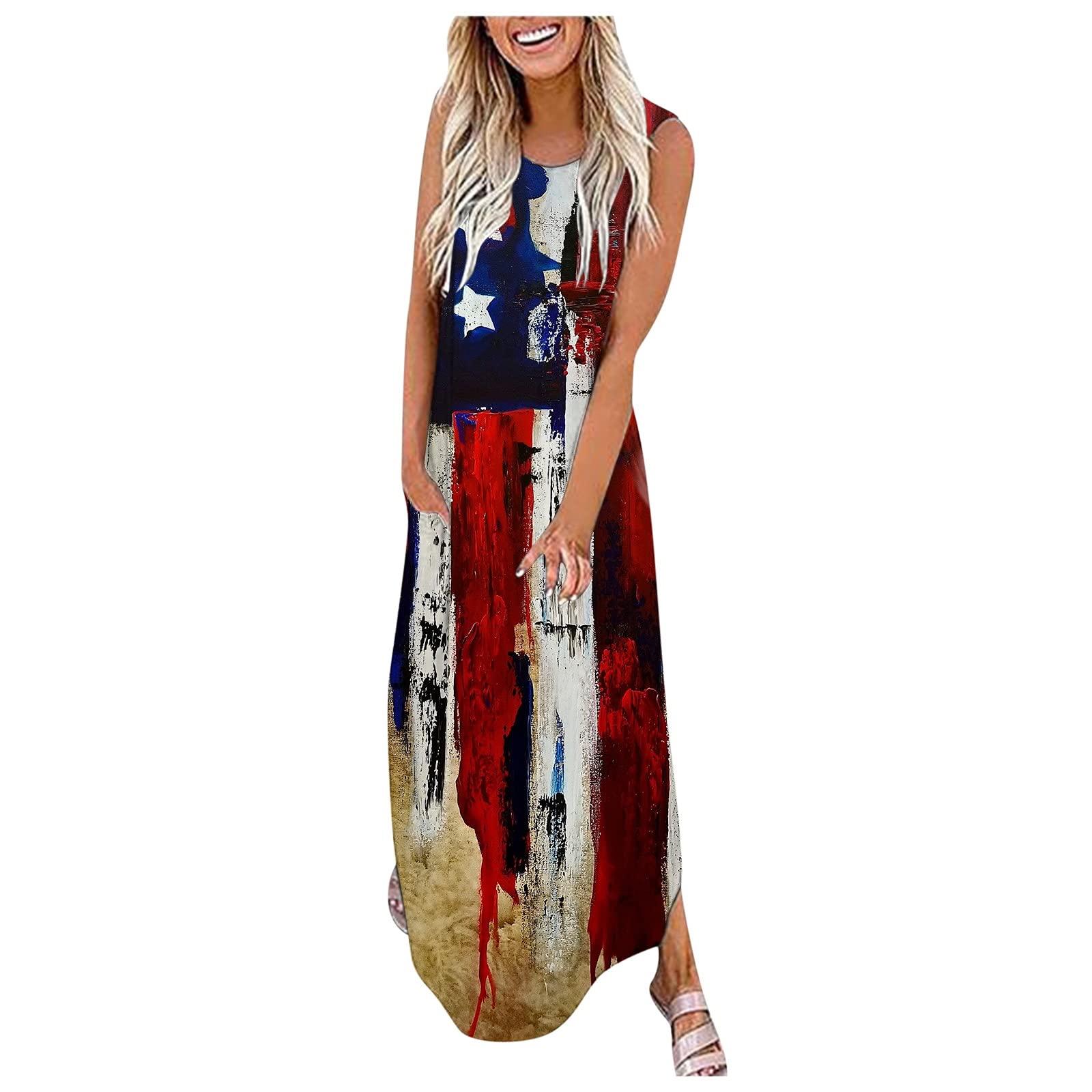 Women's Casual Sun Dress - Loose O-Neck Maxi Dress with Pockets | Sexy Halter Summer Dress for Beach, Vacation & Outdoor Activities