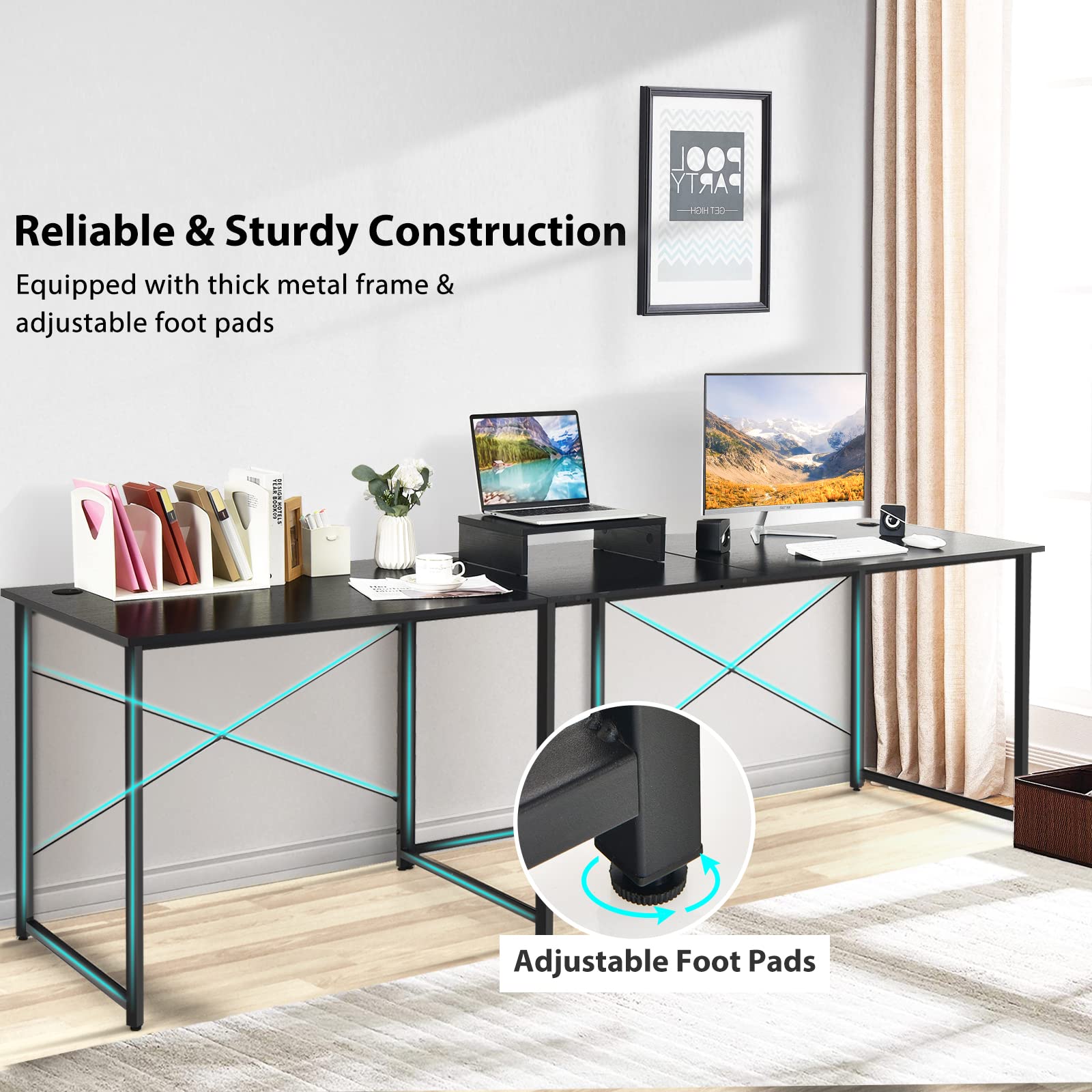 Tangkula L-Shaped Computer Desk with Monitor Stand - Reversible Corner Study Writing Desk for Home Office, 3 Cable Holes, Spacious 2-Person Workstation, Ergonomic Laptop Desk (Black) - Perfect for Small Spaces, Gaming Setup & Remote Work