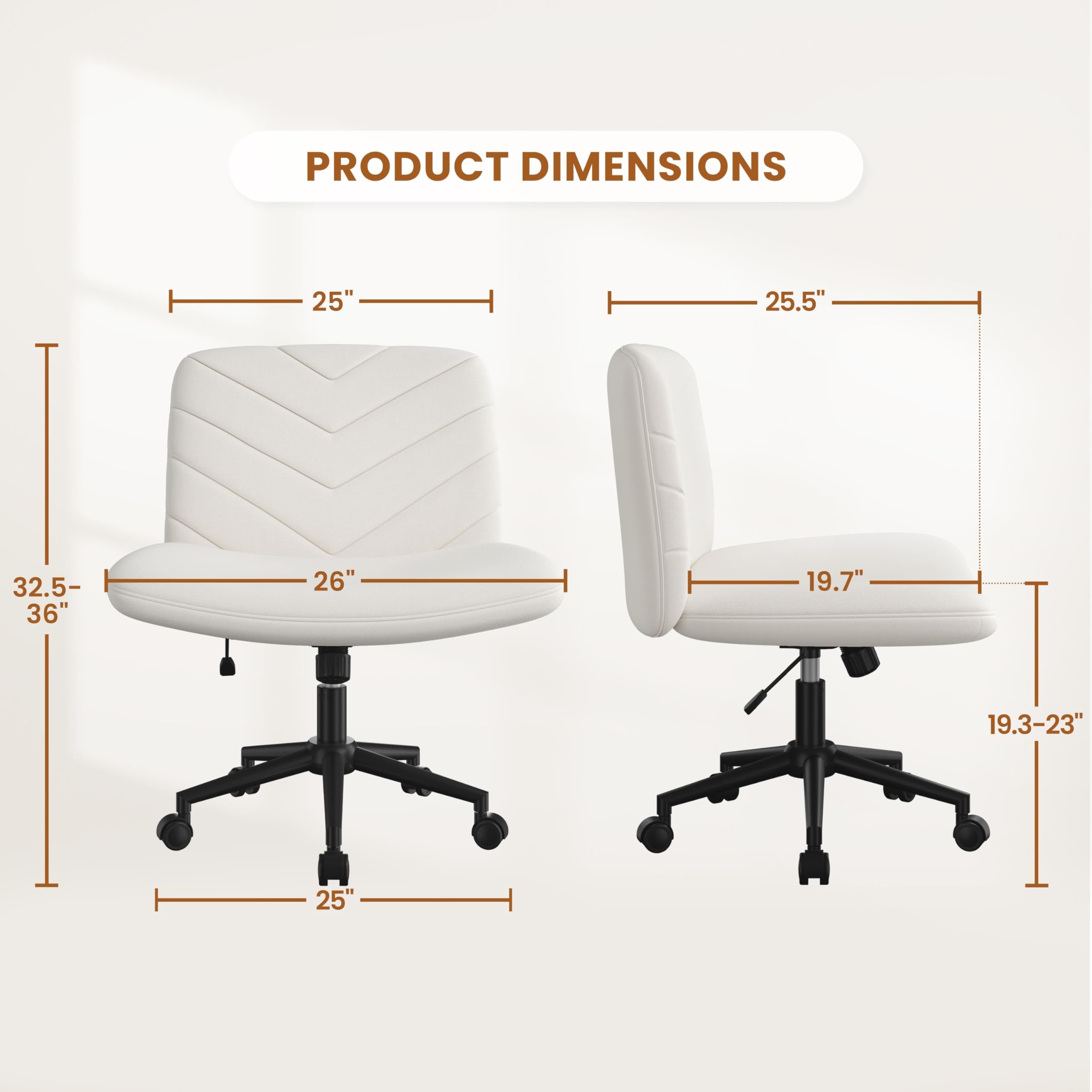 Yaheetech Ergonomic Wide Criss Cross Chair with Wheels - Adjustable Swivel Armless Office Chair for Home & Workspace, Comfortable Computer Desk Chair for Work, Gaming & Study - Beige Modern Vanity Chair for Bedroom & Dressing Room