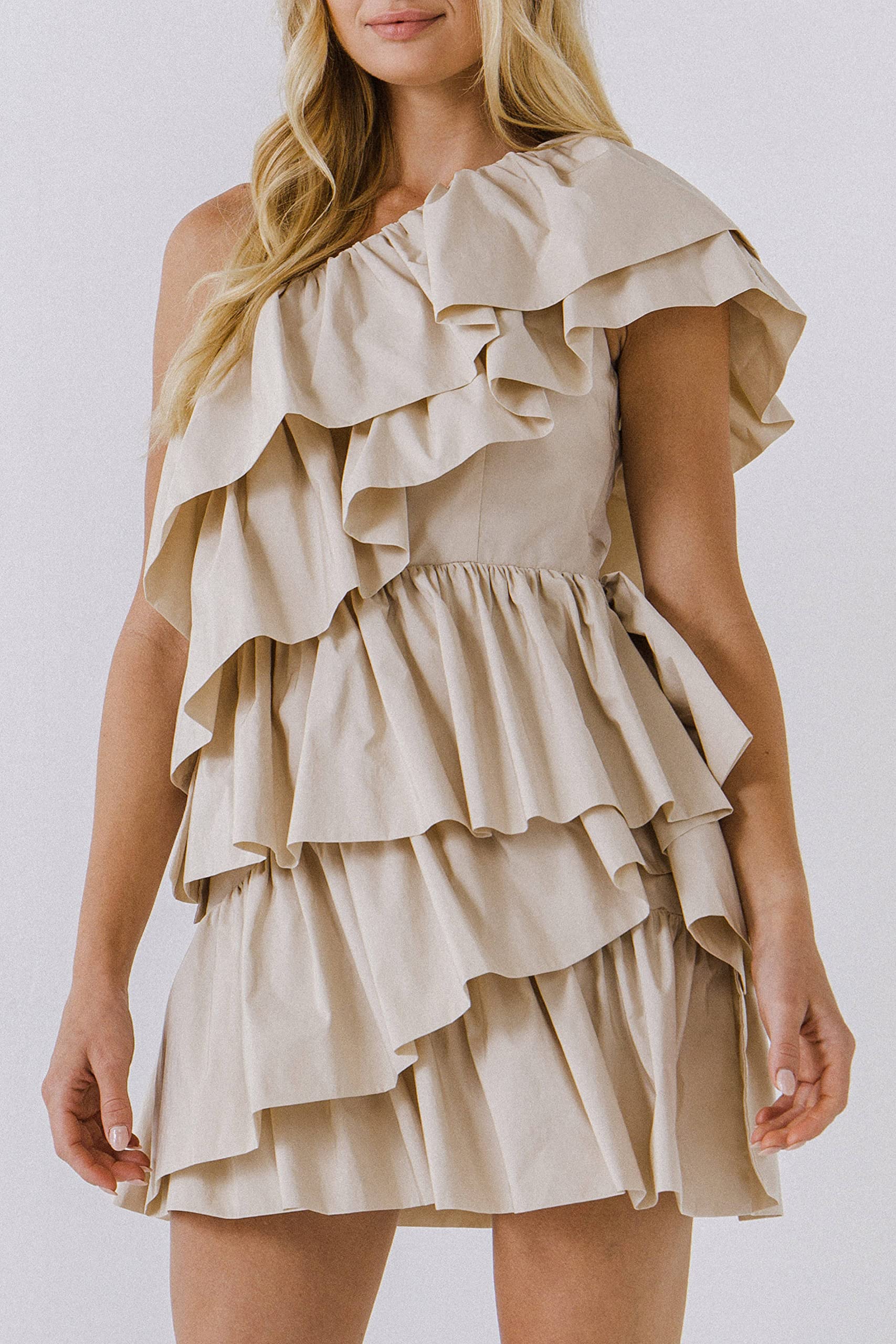 Endless Rose Women's One-Shoulder Ruffled Mini Dress - Sexy Cocktail Party & Date Night Outfit for Summer Vacations & Special Occasions