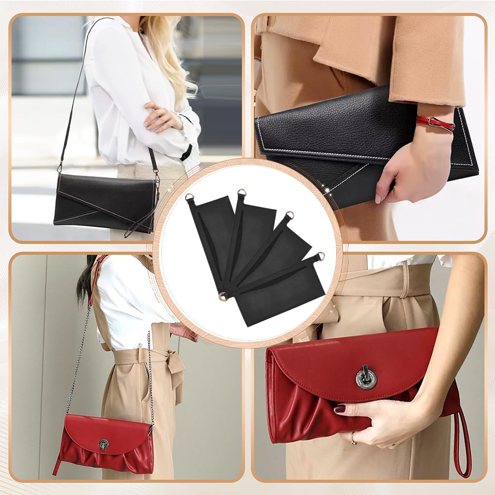 WADORN 4Pcs Leather Wallet Organizer Insert for LV Emily & Sarah Bag - Purse Crossbody Conversion Kit with D Rings (Black, 17x6.8cm) | Perfect for Travel, Daily Use & Designer Bag Organization