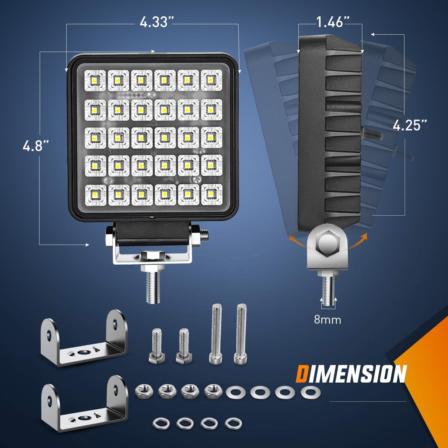 60W 4.3 Inch Square LED Work Light with Toggle Switch - Waterproof Off-Road Lighting for Trucks, ATVs, Boats & Emergency Vehicles (Pair)