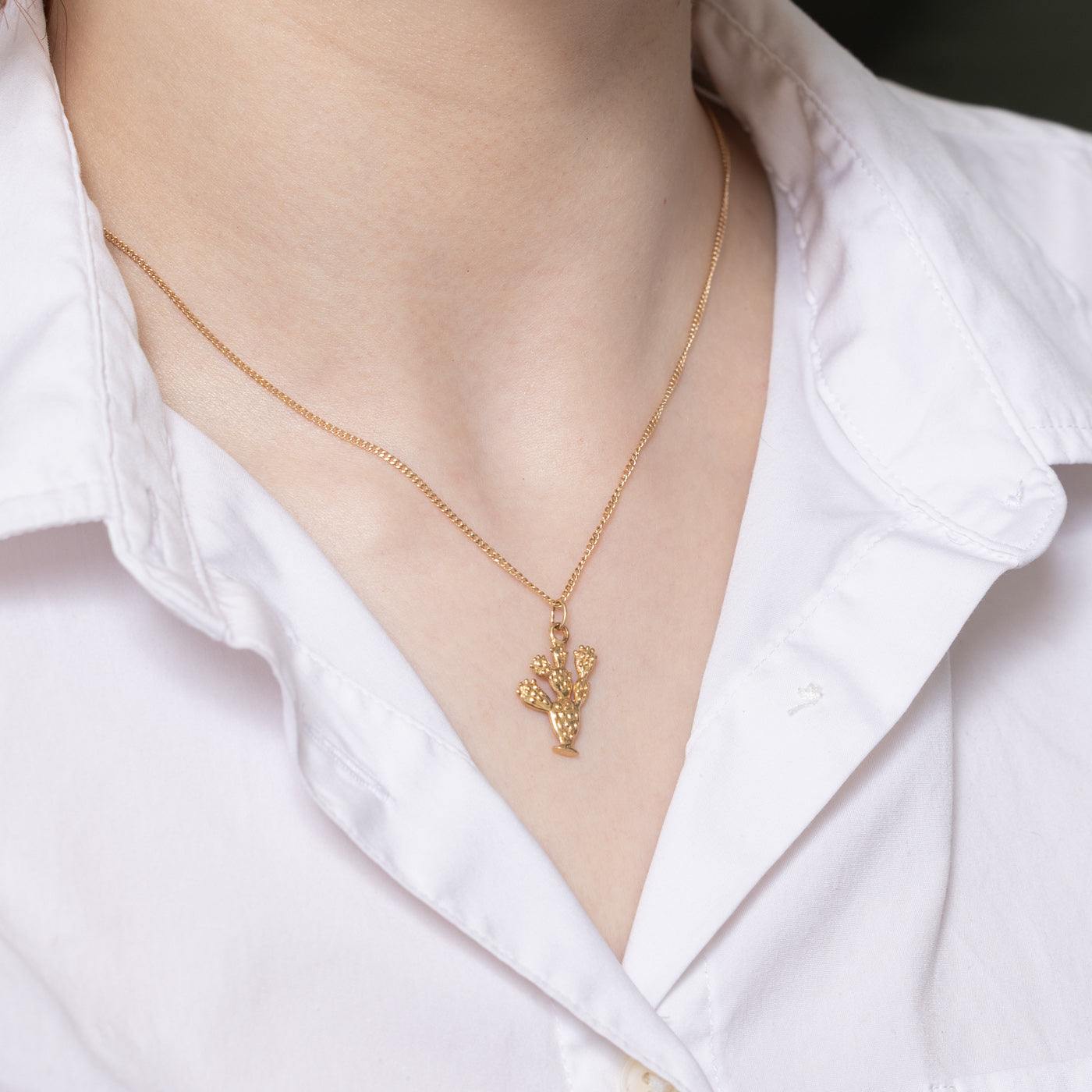 14K Yellow Gold Cactus Charm Pendant Necklace - Dainty Desert Jewelry for Women - Perfect for Boho Fashion, Western Style & Everyday Wear
