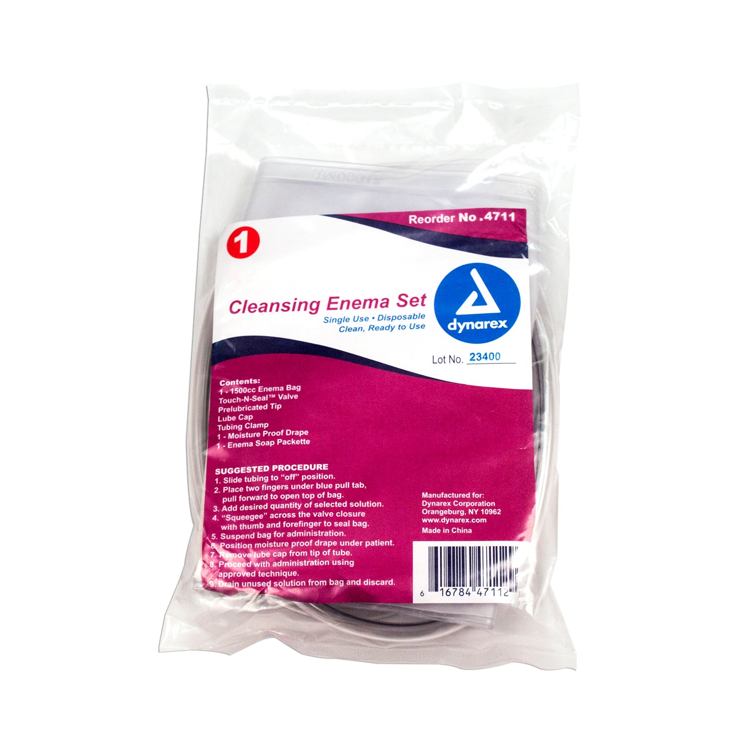 Dynarex 4711 Enema Kit 1500 cc - Disposable Enema Bag with Tube for Colon Cleansing & Constipation Relief - Home & Medical Use