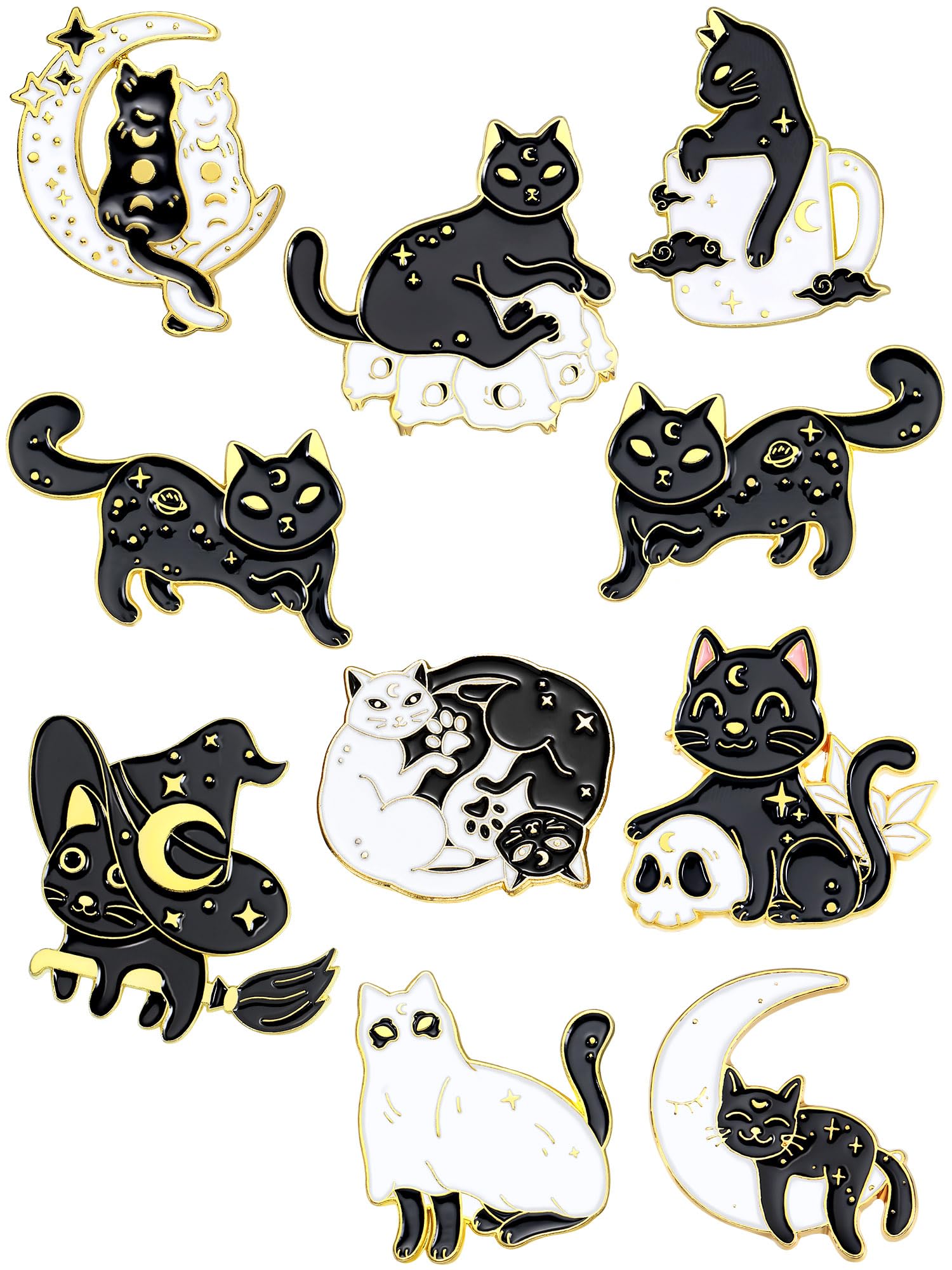 10Pcs Cute Cat Brooch Pins - Kawaii Black Cat Book Pins for Backpacks, Clothing & Bags - Gothic Aesthetic Lapel Pins for Women & Men - Perfect DIY Gifts for Cat Lovers (Great for Jackets, Denim & Accessories)