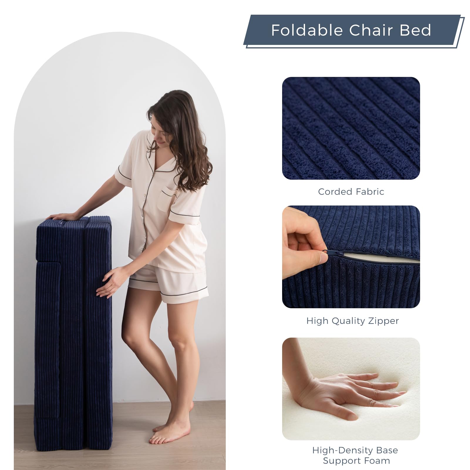 MAXYOYO Multifunctional Folding Sofa Bed - Convertible Sleeper Sofa, Portable Floor Couch & Futon Mattress for Small Spaces, Guest Rooms & Apartments - Navy Blue | Perfect for Overnight Guests, Studio Living & Lounge Areas