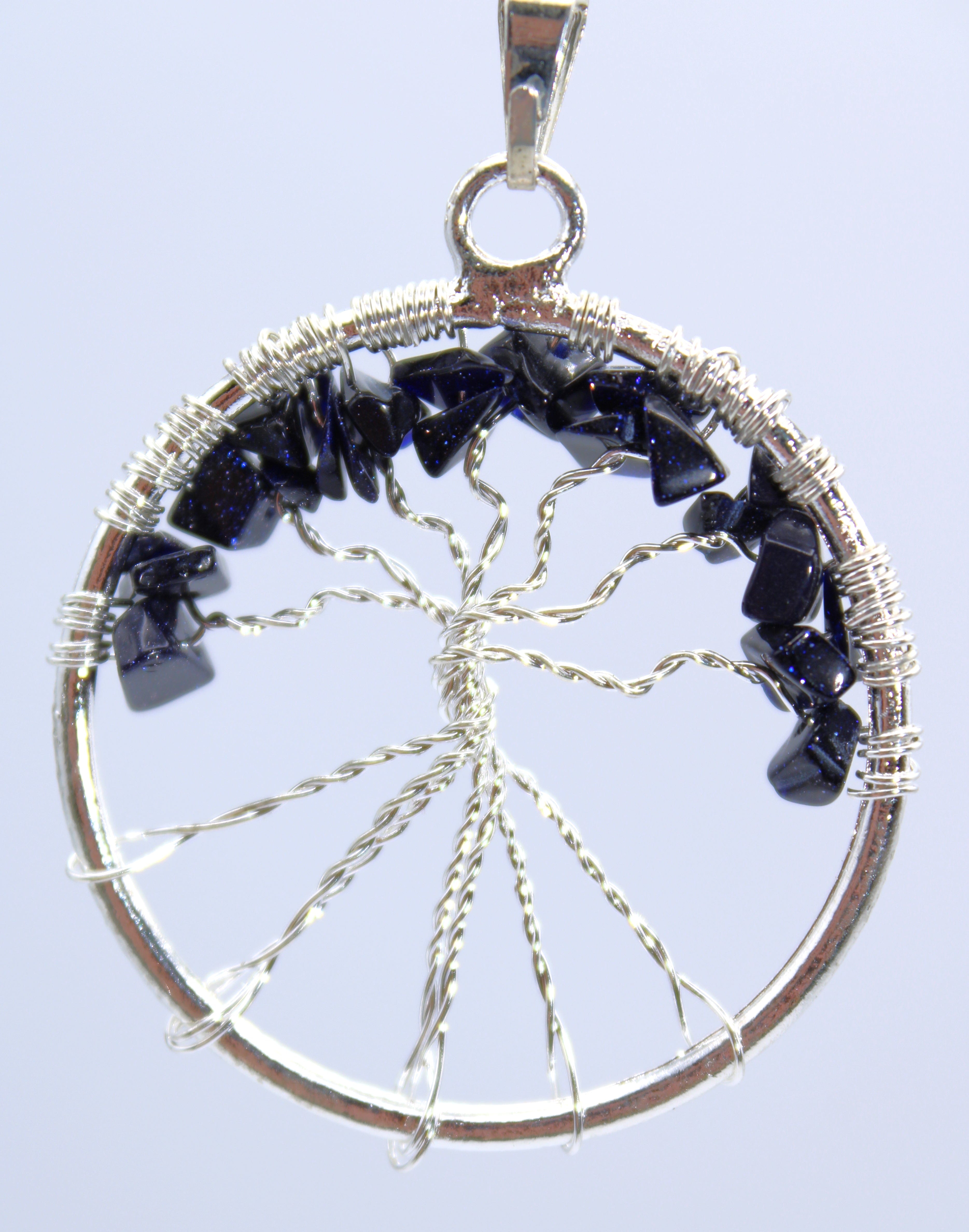 Blue Goldstone Tree of Life Pendant Necklace - Spiritual Healing Jewelry for Meditation, Yoga & Energy Protection