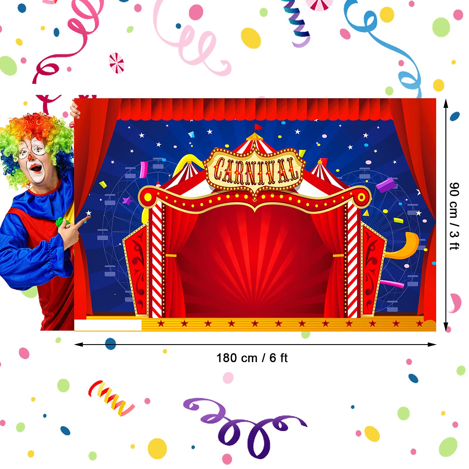 Big Top Circus Party Decorations - 6x3 ft Carnival Tent Backdrop & Banner for Birthday, Baby Shower, Carnival Theme Events - Perfect for Indoor/Outdoor Decor, Photo Booths & Themed Parties