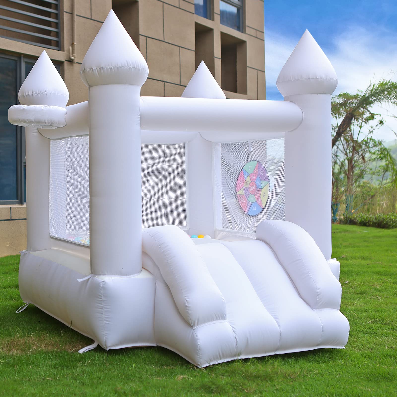 White Bounce House with Blower - 6ft x 5ft Inflatable Bouncy Castle for Kids, Family Backyard Fun, Birthday Parties, Weddings & Outdoor Events - Perfect Gift for Children (6ftL×5ftW×5ftH) - Great for Backyards, Parks, School Carnivals & Summer Gatherings