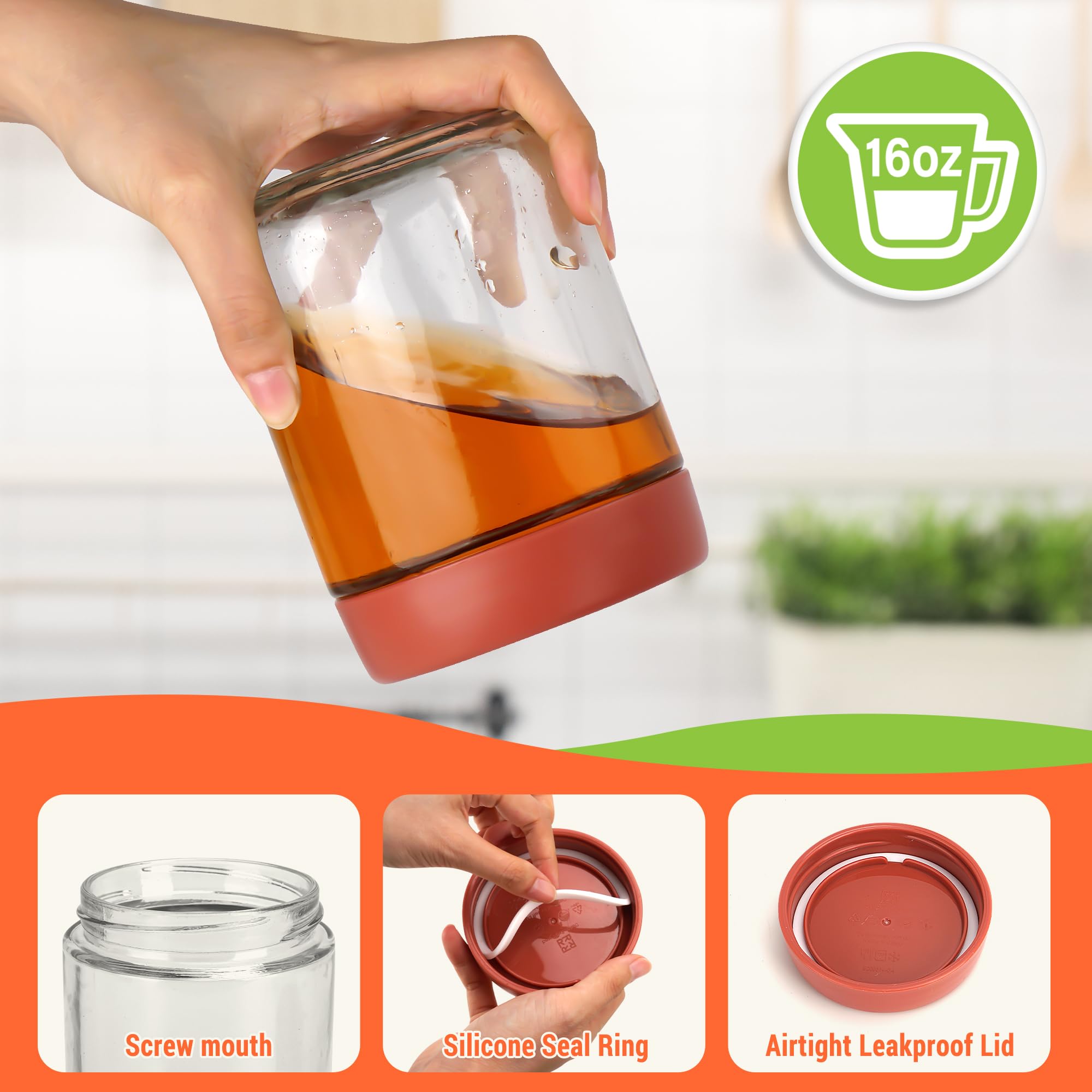 4-Pack 16oz Glass Mason Jars with Lids - Perfect for Overnight Oats, Meal Prep, Salad, Cereal, Snacks, Pudding & Yogurt Storage - Ideal for Breakfast, Office Lunch & Healthy Eating On-The-Go
