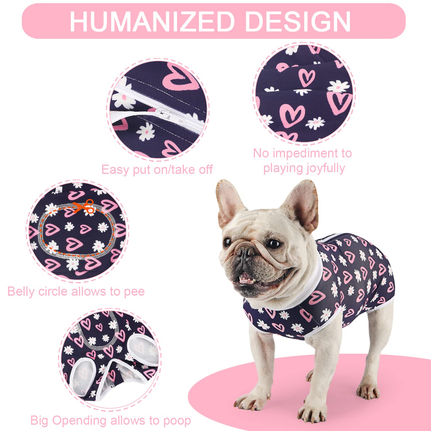 Dog Surgery Recovery Suit for Female & Male Dogs - Post-Spay/Neuter Onesie for Small & Medium Pets | Soft & Comfortable Pet Surgical Suit for Wound Protection | Ideal for Post-Op Care, Home Recovery & Vet Visits (Love/Flower/X-Large Patterns Available)