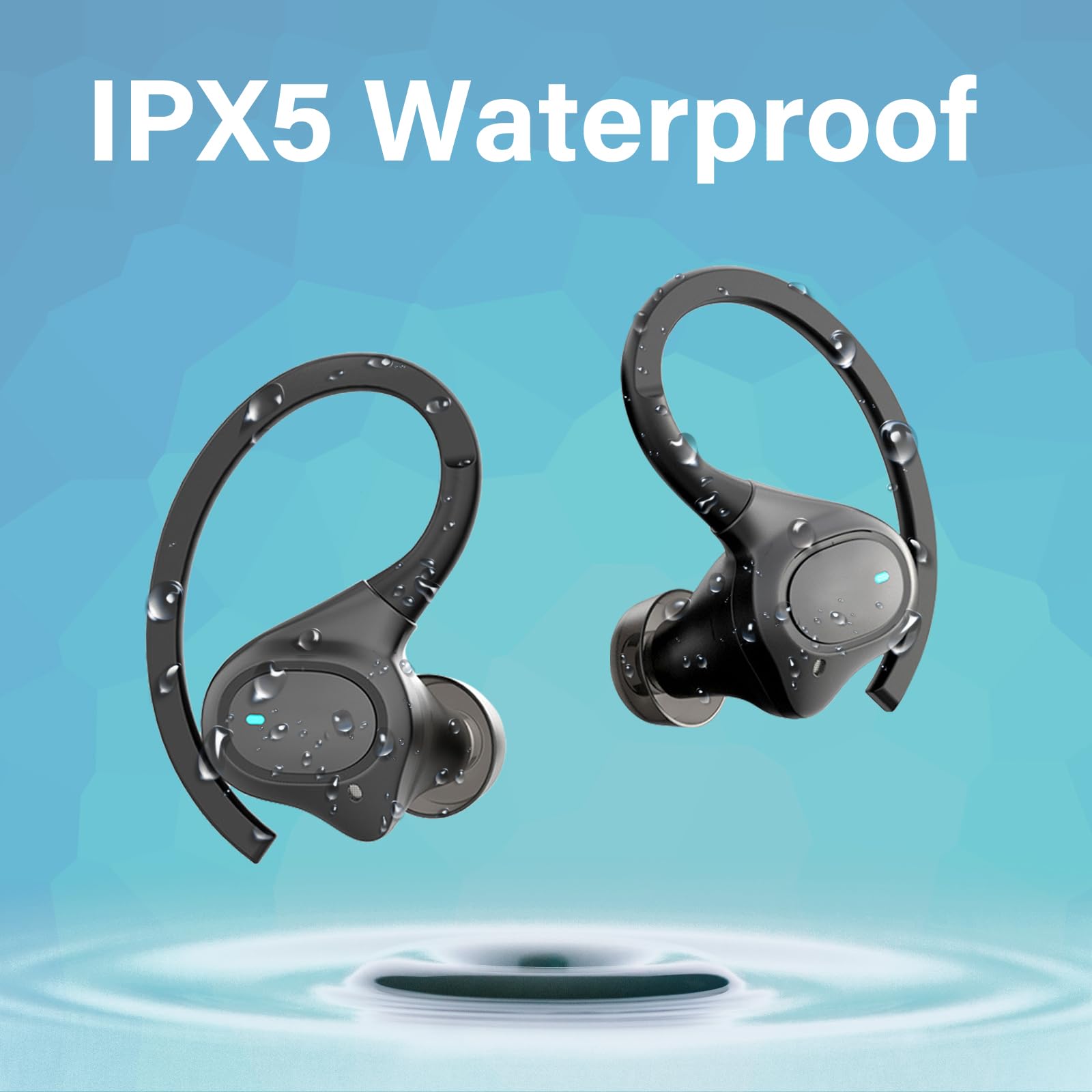 Wireless Bluetooth Workout Earbuds - Over Ear Headphones with IPX5 Waterproof, 50H Playtime & Charging Case - Compatible with iPhone - Perfect for Running, Gym & Sports Activities (Black)