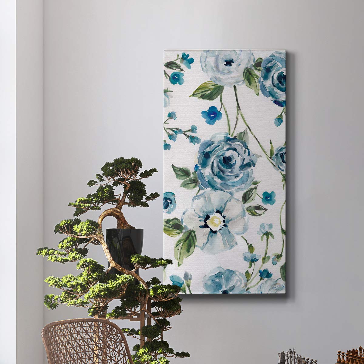 Abstract Blue and White Floral Canvas Wall Art - 8x16 Inch Modern Flower Painting for Bedroom, Living Room, Dining Room, Office & Kitchen Decor | Perfect for Home Wall Decoration & Interior Design