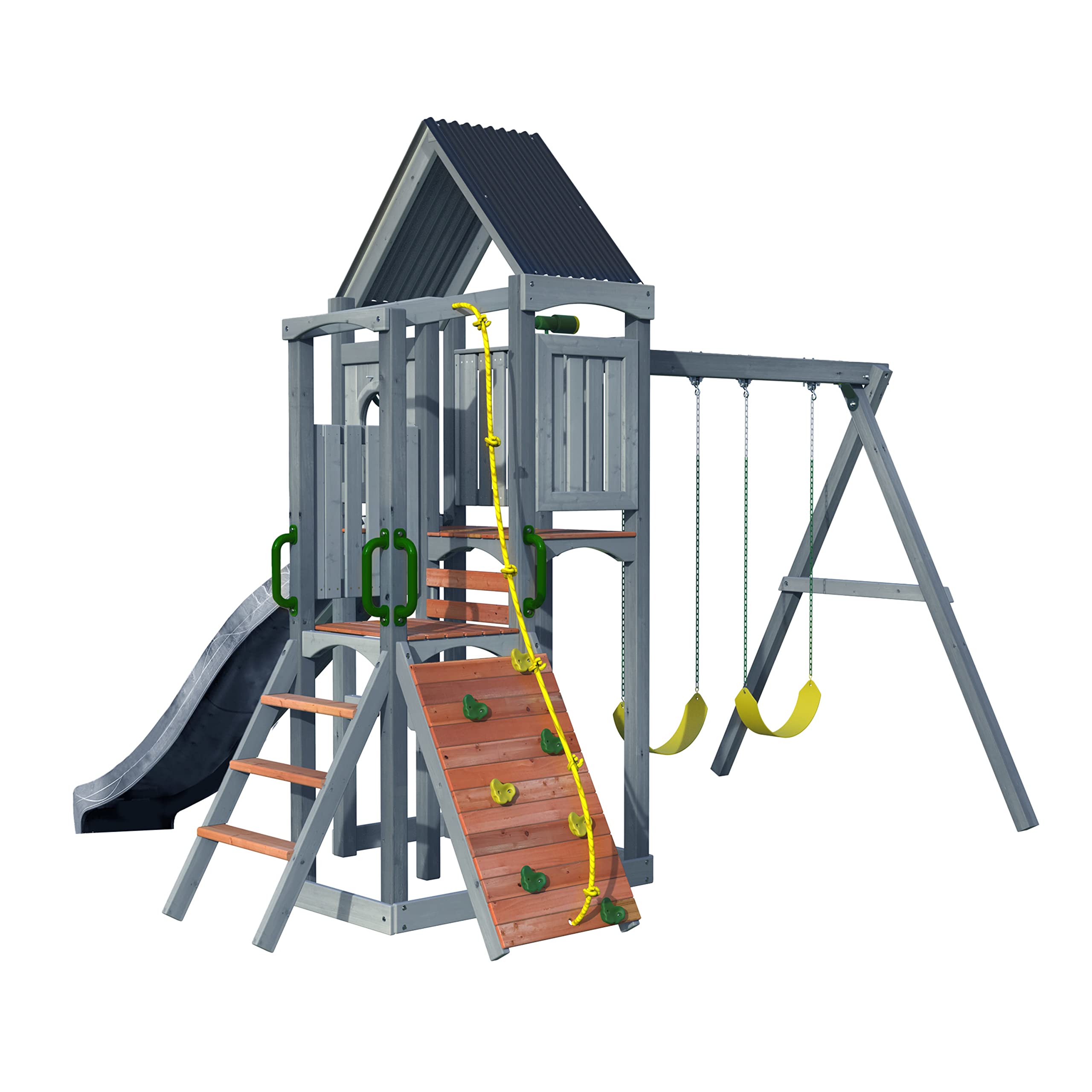Jack & June Haven II Cedar Wood Swing Set with Swings, Slide & Accessories - Outdoor Backyard Playground Equipment for Kids - 100% Natural Cedar - Multiple Configurations for All Ages - Perfect for Family Fun, Birthday Gifts & Backyard Adventures