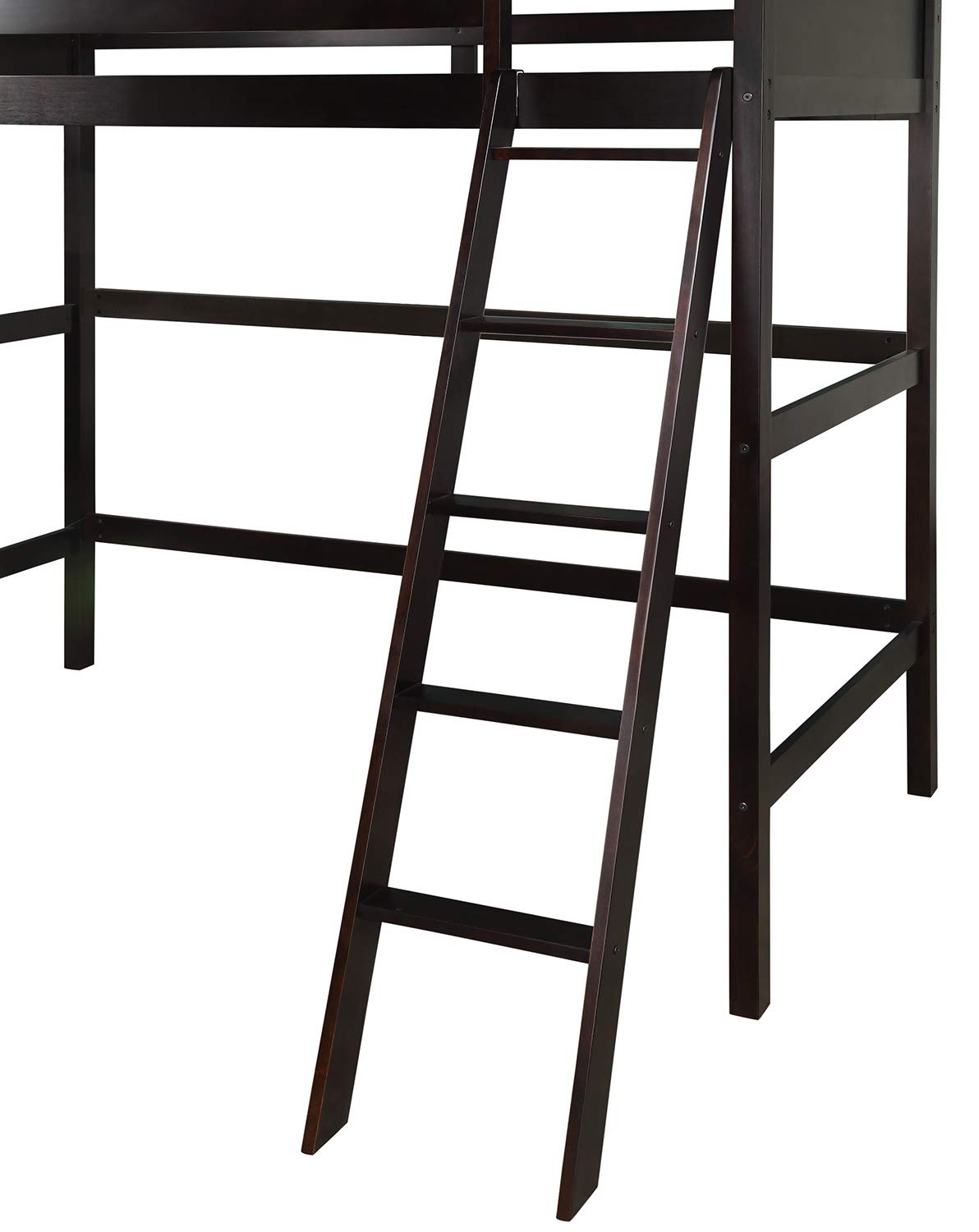 Knocbel Twin Size Loft Bed Frame with Wooden Slats, Safety Guard Rail & Angled Ladder - Sturdy Wood Platform Bed in Espresso Finish | Perfect for Kids' Rooms, Small Apartments & Dorm Spaces